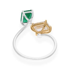 Real Zambian Emerald Wrap Ring SI/H Diamond 14 Karat Yellow White Gold Jewelry