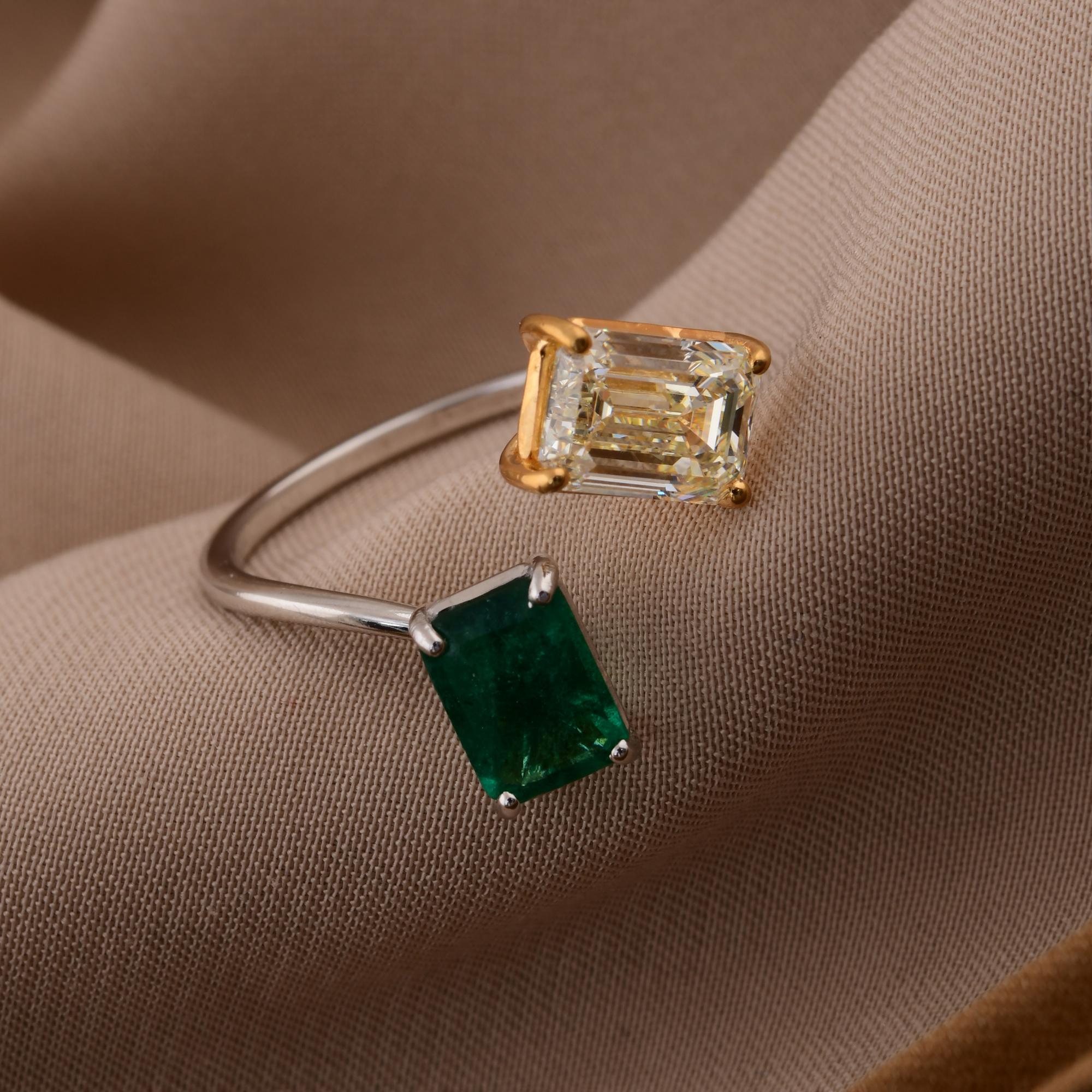 Real Zambian Emerald Wrap Ring SI/H Diamond 14 Karat Yellow White Gold Jewelry In New Condition For Sale In Diera, Dubai