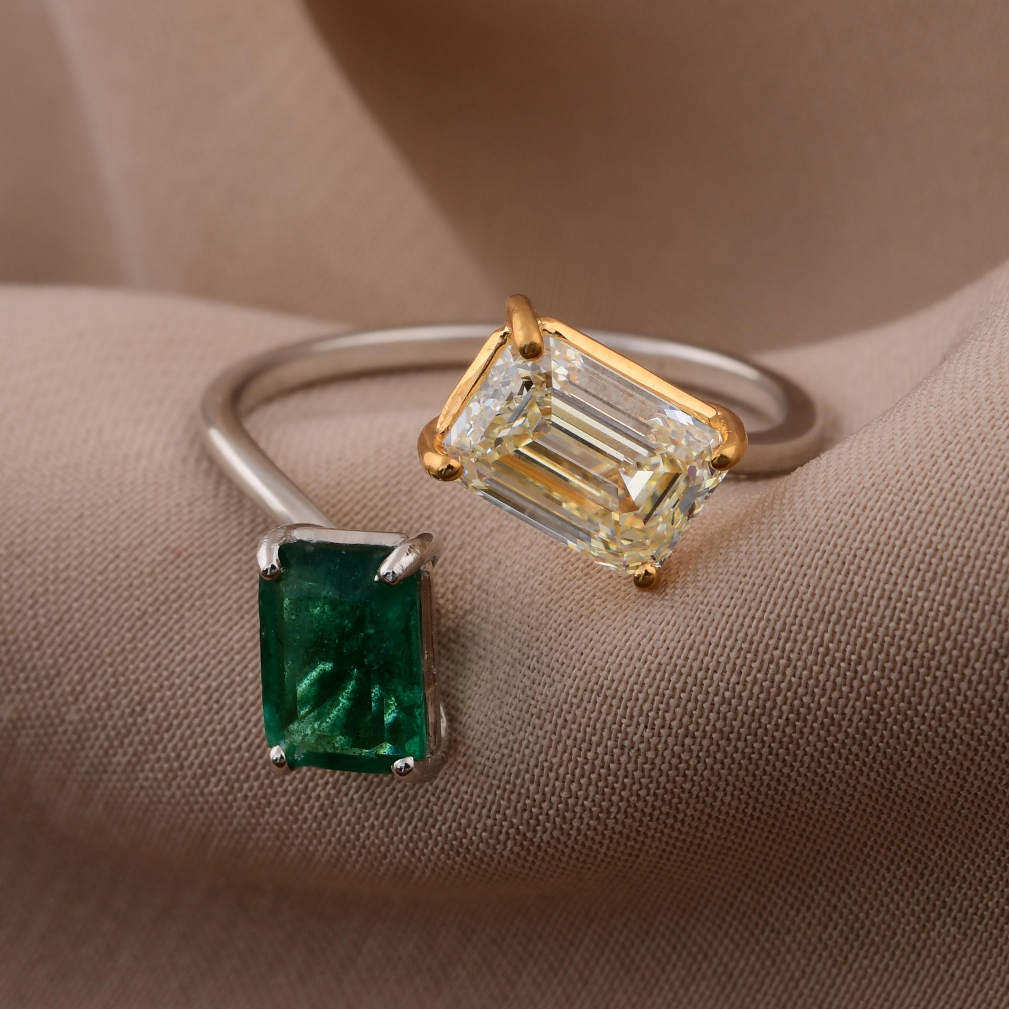 Women's Real Zambian Emerald Wrap Ring SI/H Diamond 14 Karat Yellow White Gold Jewelry For Sale