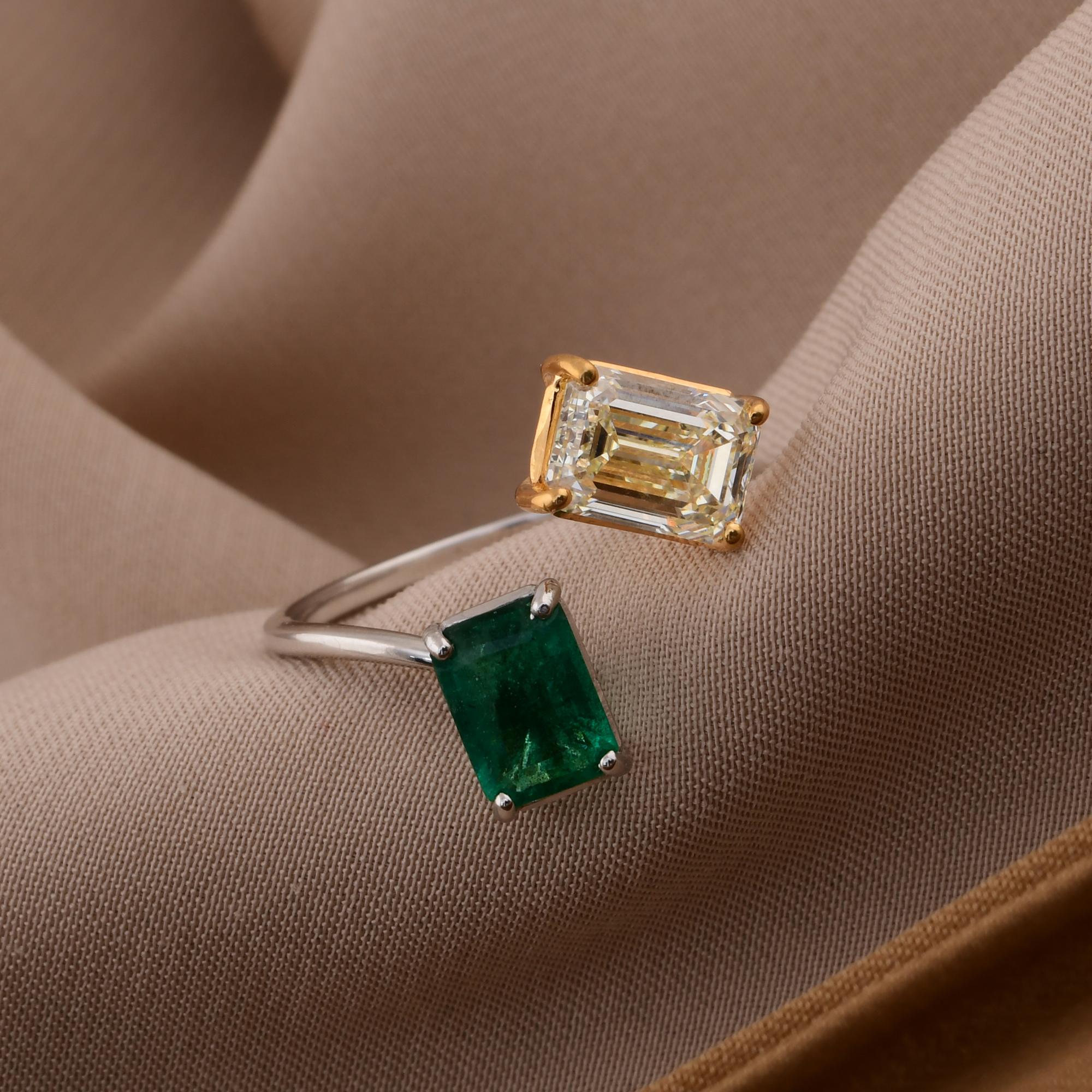 Real Zambian Emerald Wrap Ring SI/H Diamond 14 Karat Yellow White Gold Jewelry For Sale 1