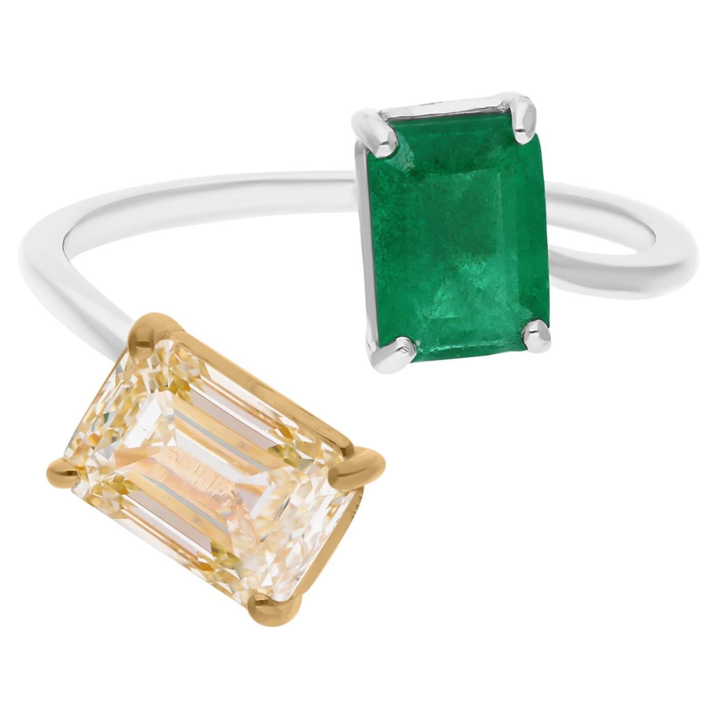 Echter sambischer Smaragd Wrap Ring SI/H Diamant 14 Karat Gelb Weißgold Schmuck im Angebot