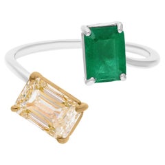 Real Zambian Emerald Wrap Ring SI/H Diamond 18 Karat Yellow White Gold Jewelry