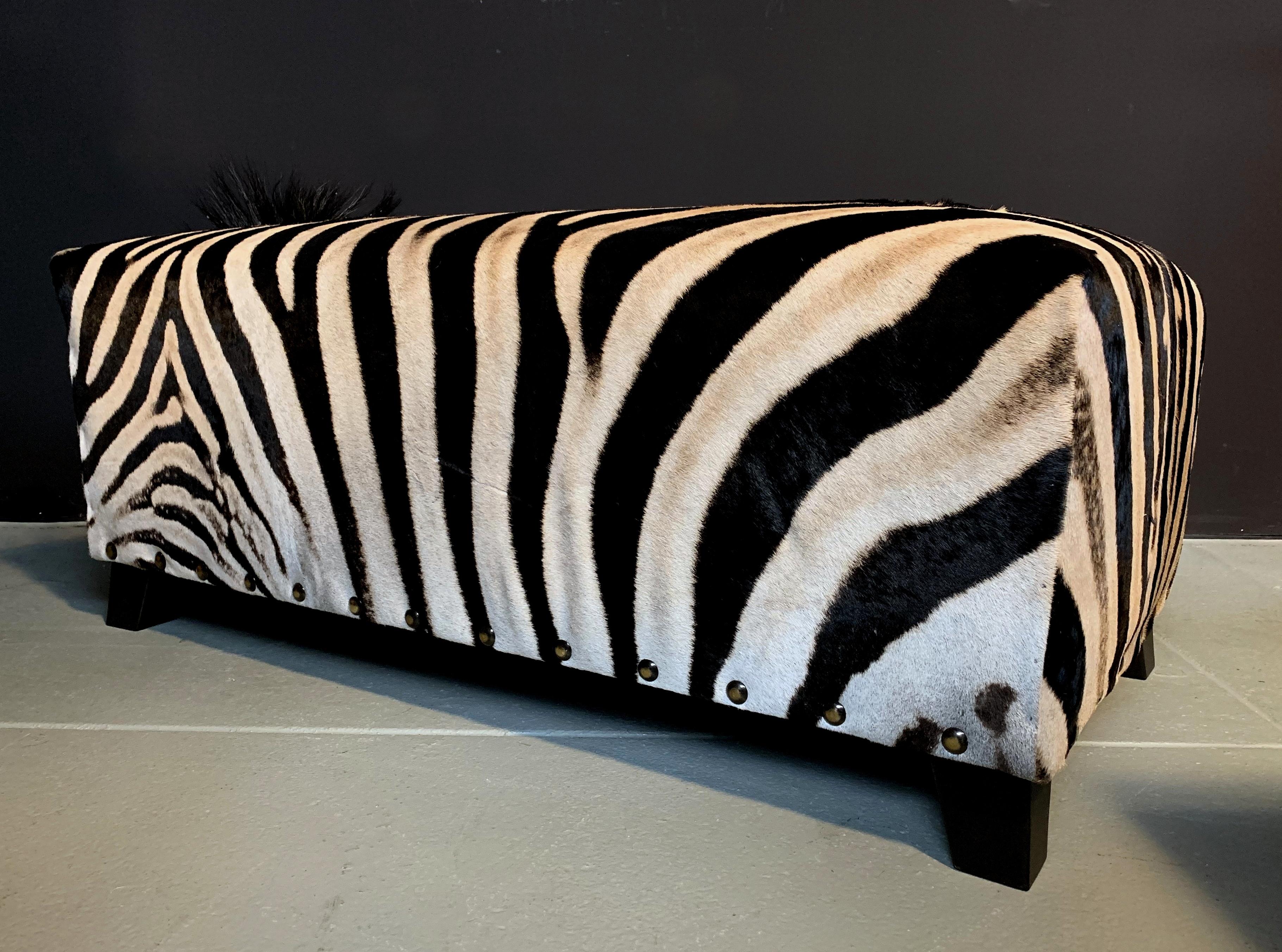 European Real Zebra Skin Ottoman For Sale