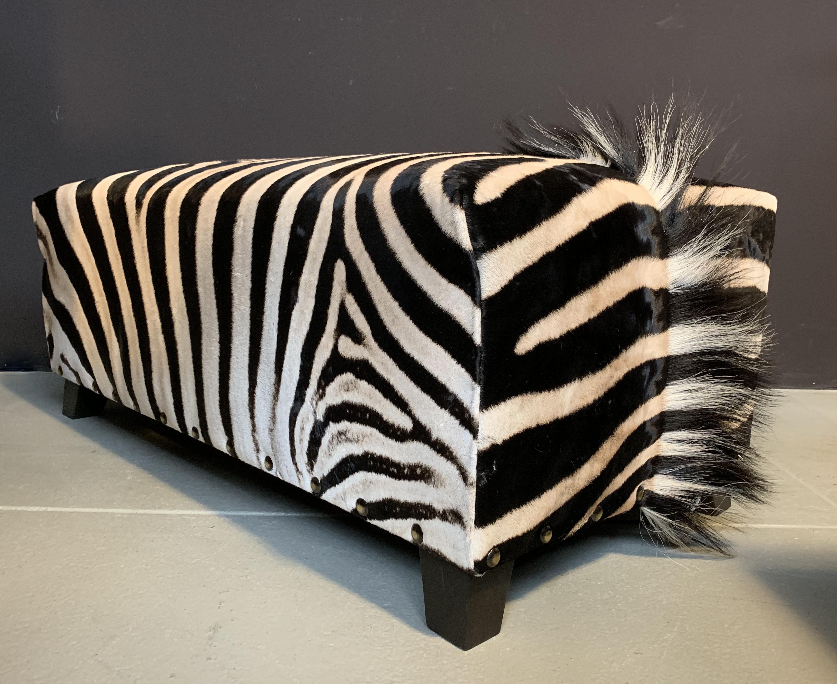 Contemporary Real Zebra Skin Ottoman