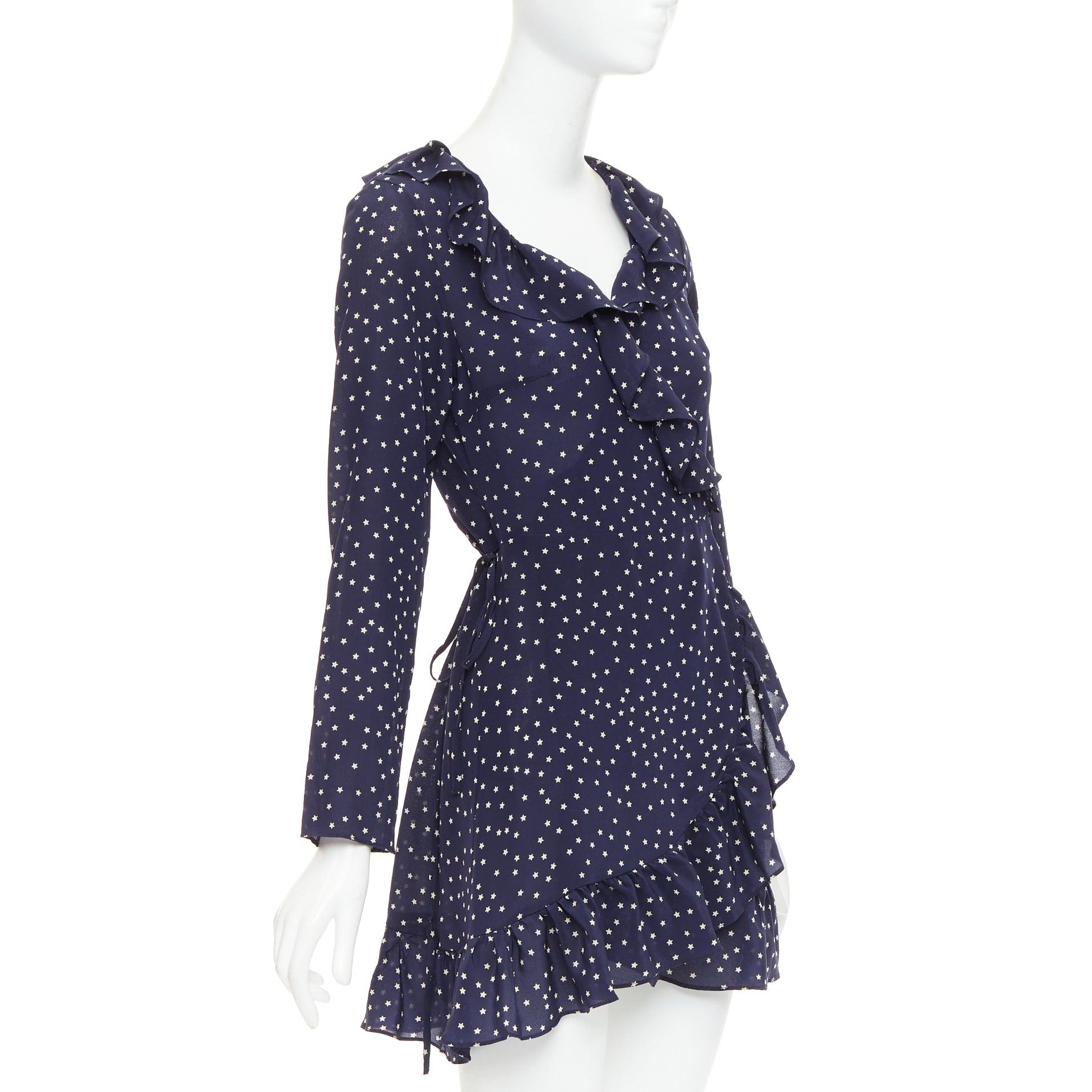 REALISATION Alexandra Minivestido de seda 100% con estampado de estrellas en blanco marino S Negro en venta