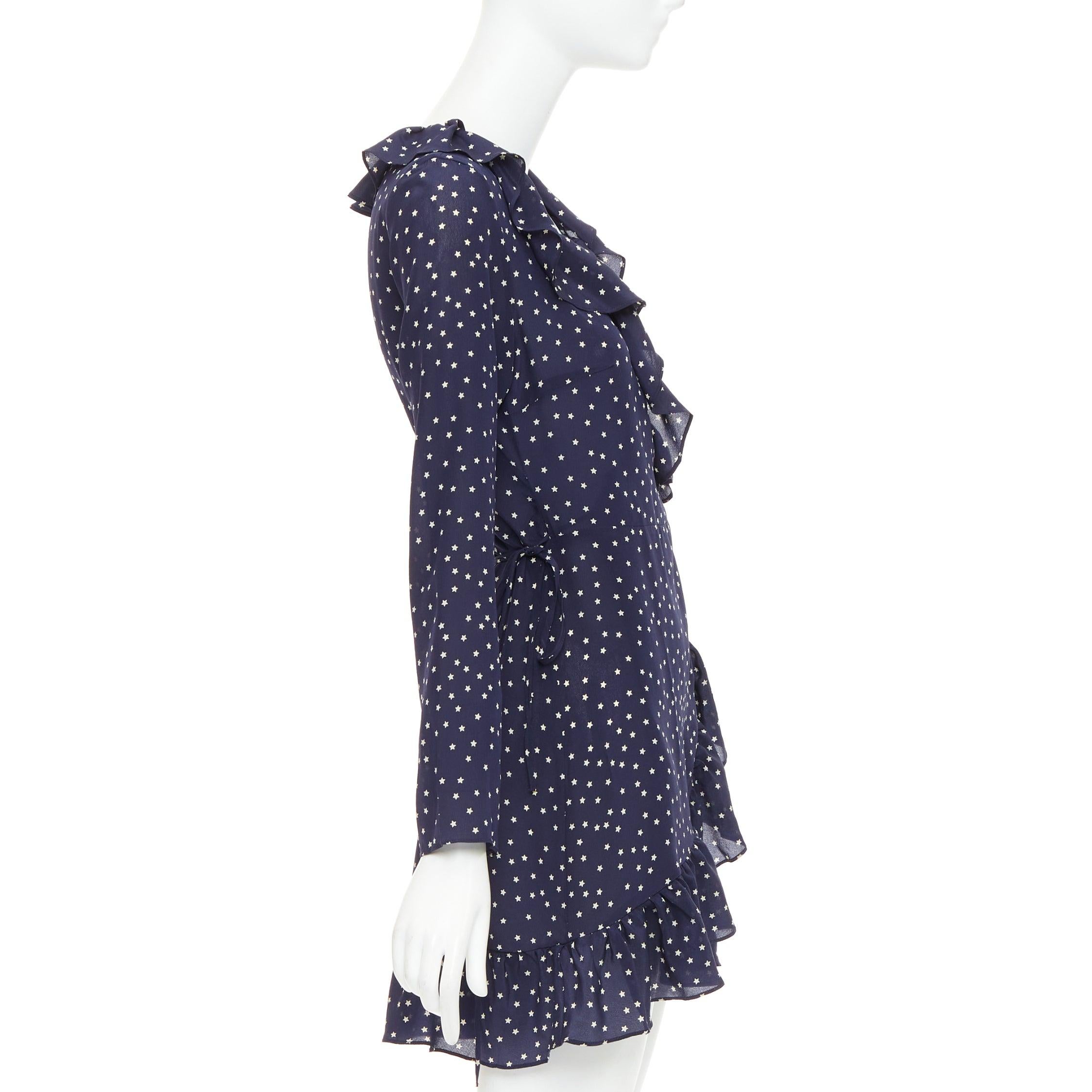 REALISATION Alexandra Minivestido de seda 100% con estampado de estrellas en blanco marino S en Excelente estado para la venta en Hong Kong, NT