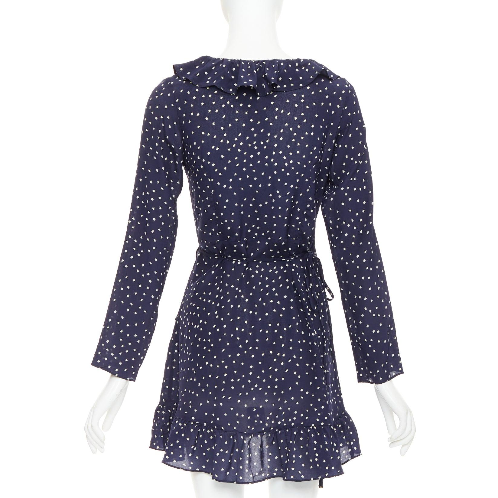 De las mujeres REALISATION Alexandra Minivestido de seda 100% con estampado de estrellas en blanco marino S en venta