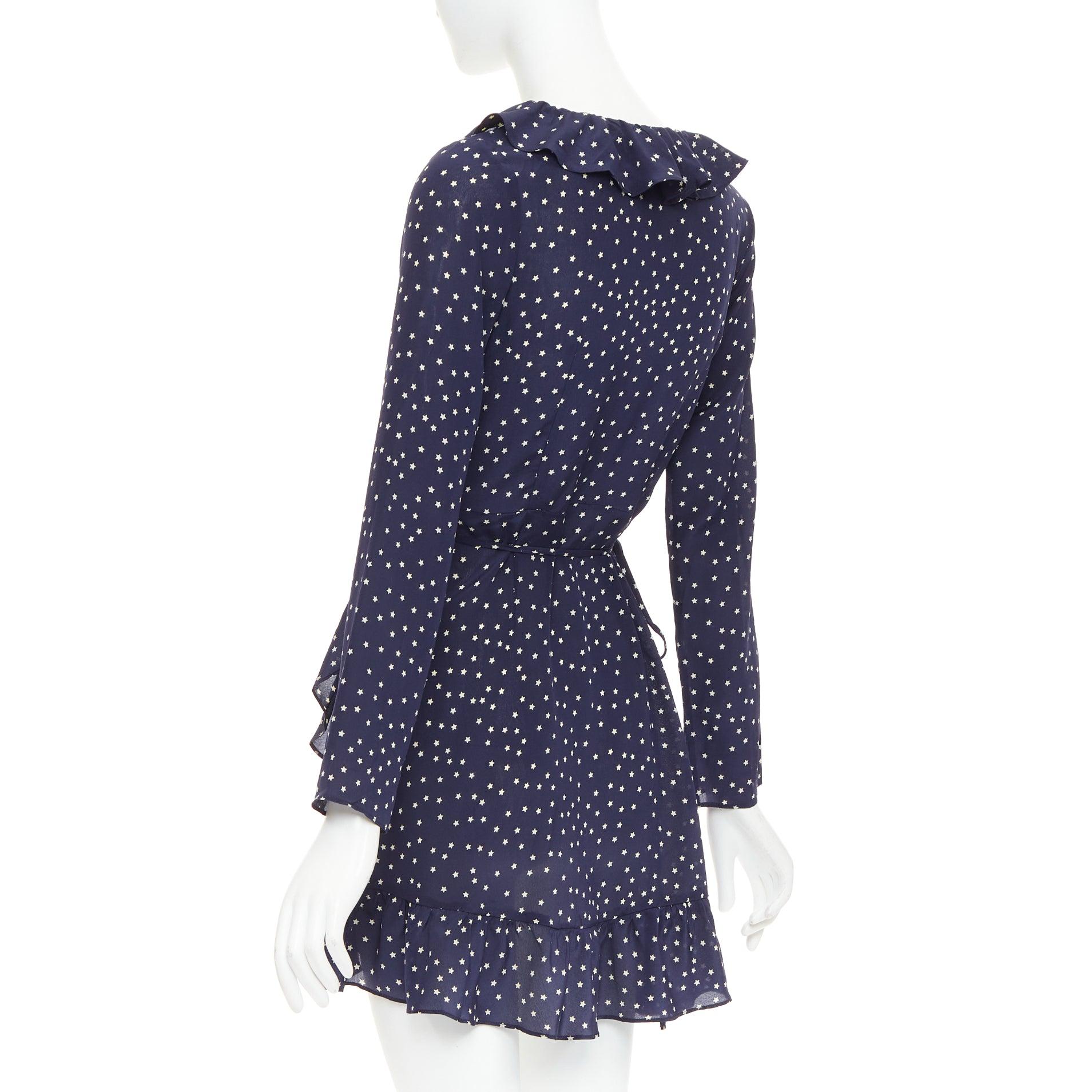 REALISATION Alexandra Minivestido de seda 100% con estampado de estrellas en blanco marino S en venta 1