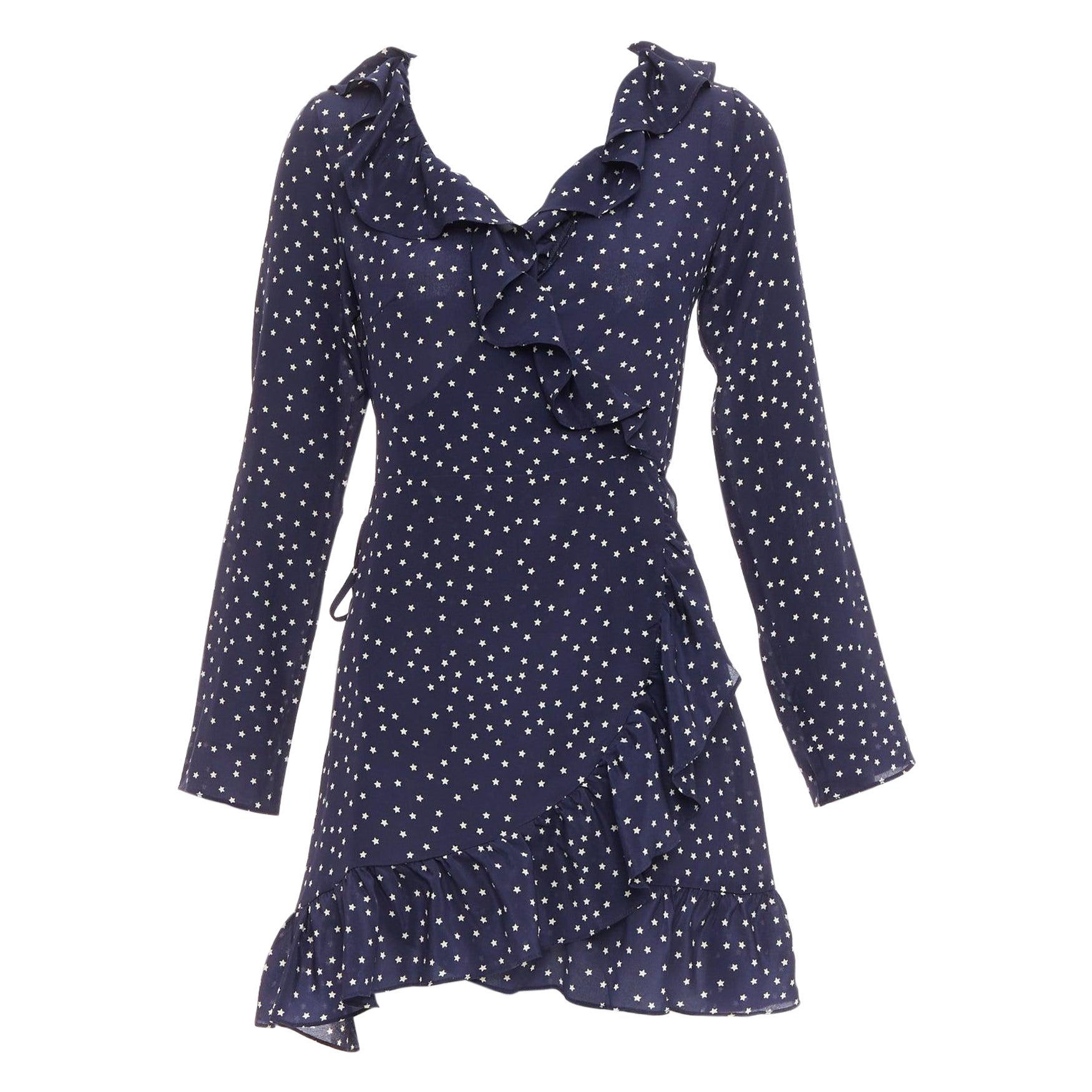 REALISATION Alexandra Minivestido de seda 100% con estampado de estrellas en blanco marino S en venta