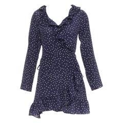 REALISATION Alexandra 100% silk navy white star print wrap tie mini dress S