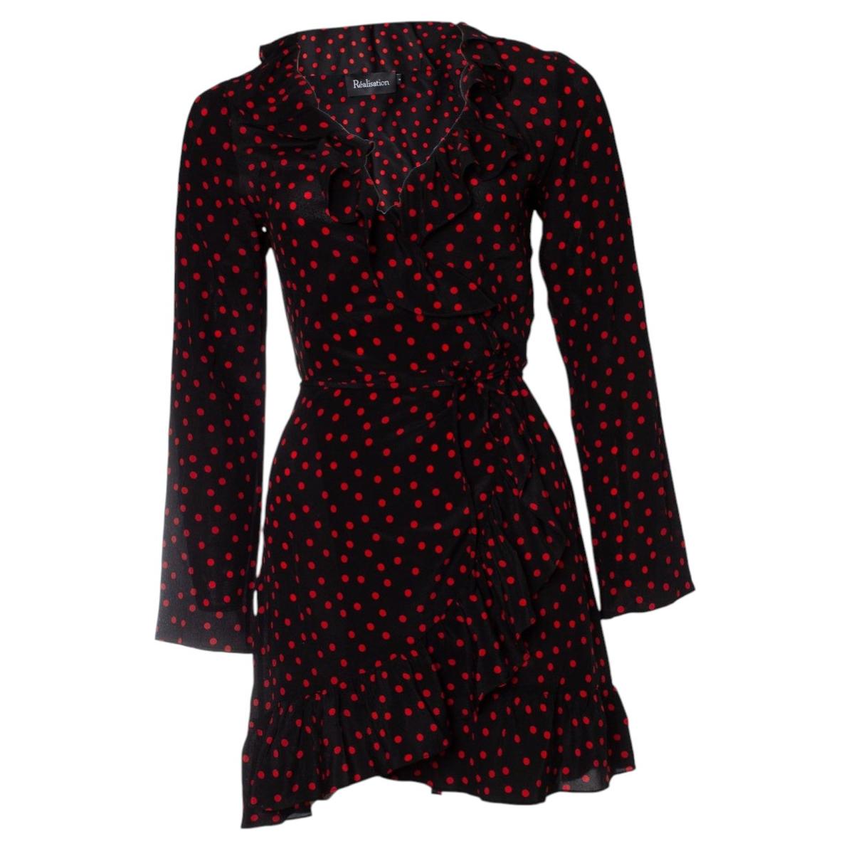 Realisation, black wrap dress with dots