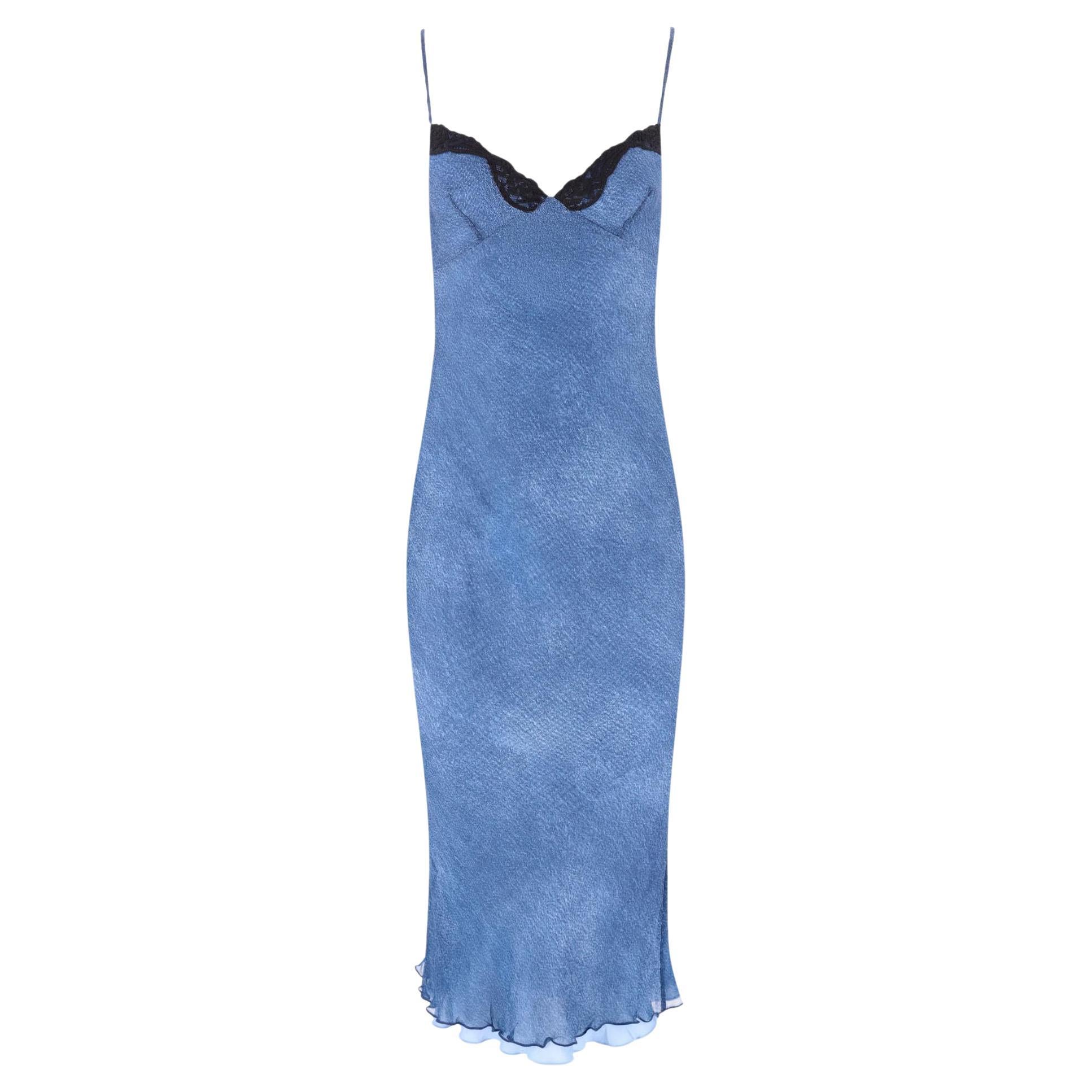 Abito slip in seta con dettaglio in pizzo di Realisation in vendita