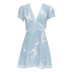 REALISATION Luella 100% silk light blue cream floral print V neck sundress XS