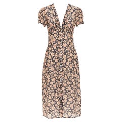 REALISATION Monica 100% silk floral print shell buttons puff sleeve dress XS