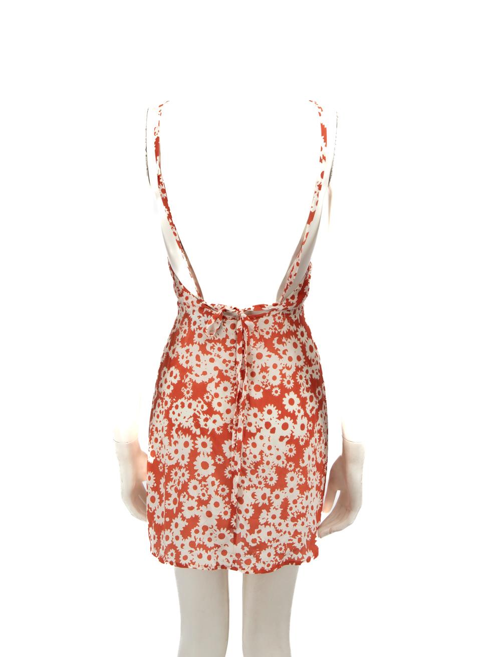 Beige Réalisation Orange Silk Floral Mini Dress Size XS