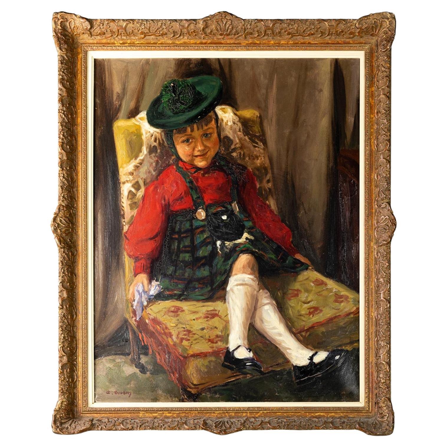 Polish Realism Painting Of Child By Wojciech Gerson, 19th Century For Sale