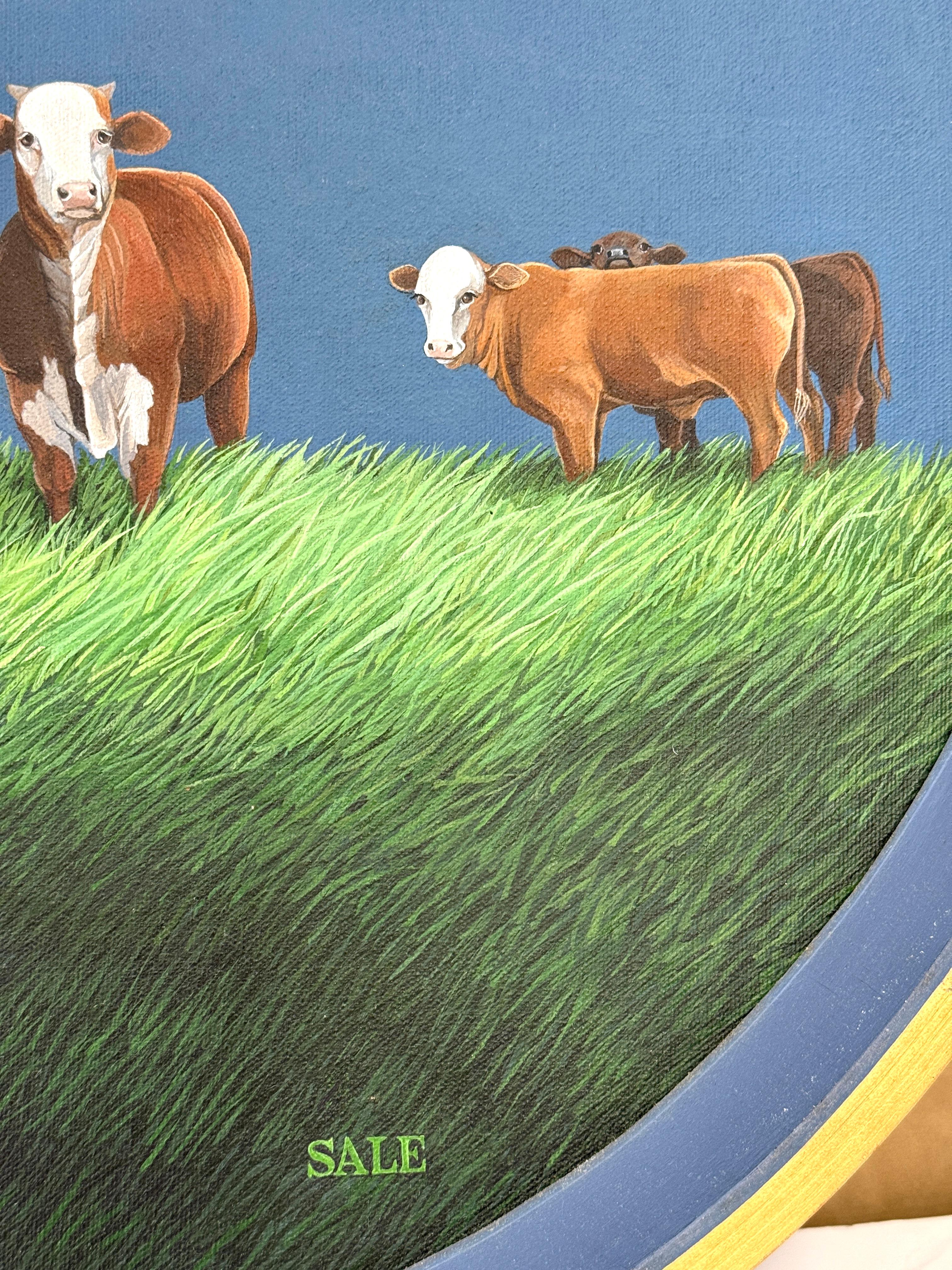 Escena pastoral realista Vacas de la célebre artista tejana Stephanie Sale Estadounidense en venta