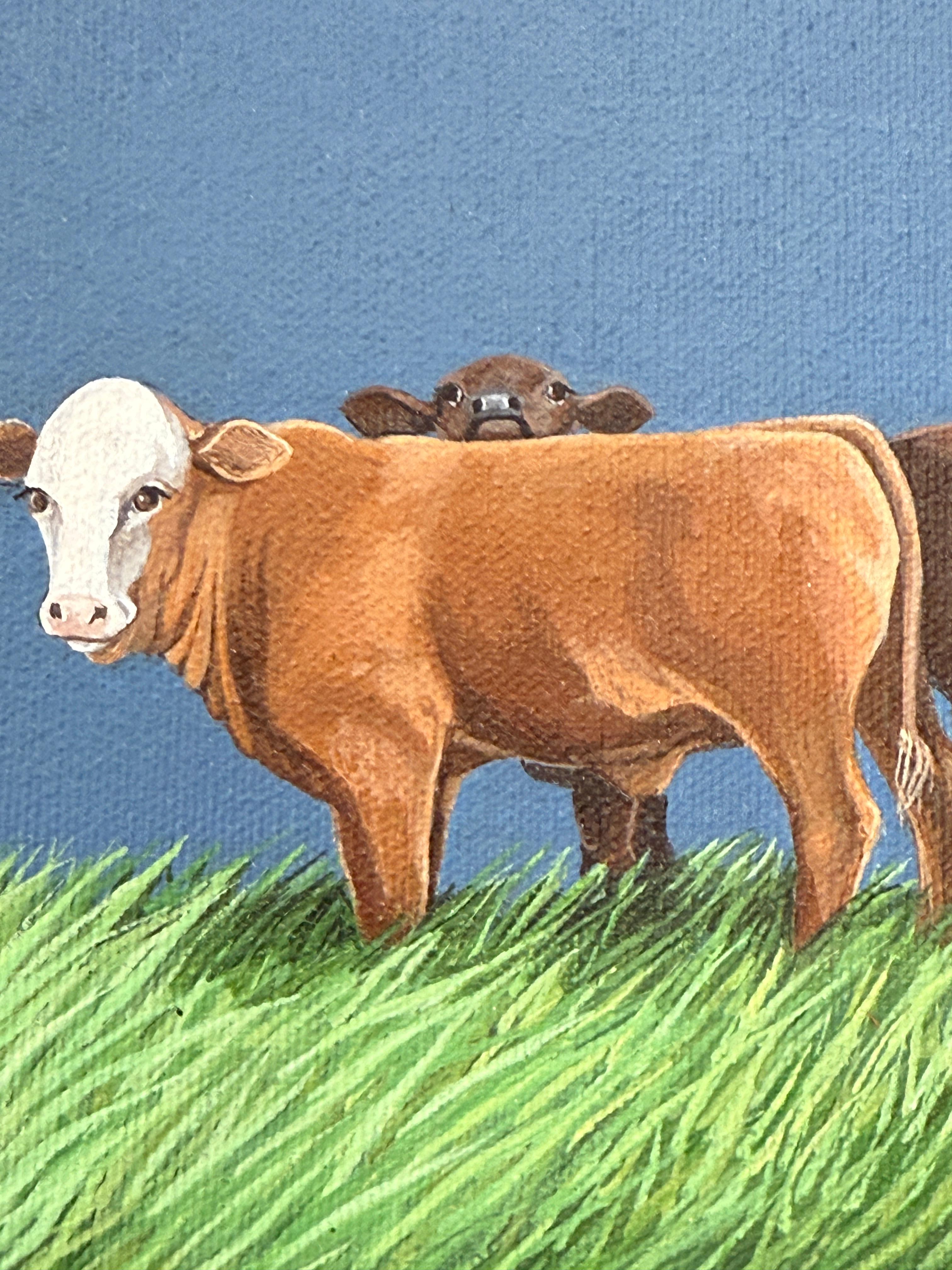 Escena pastoral realista Vacas de la célebre artista tejana Stephanie Sale en venta 1