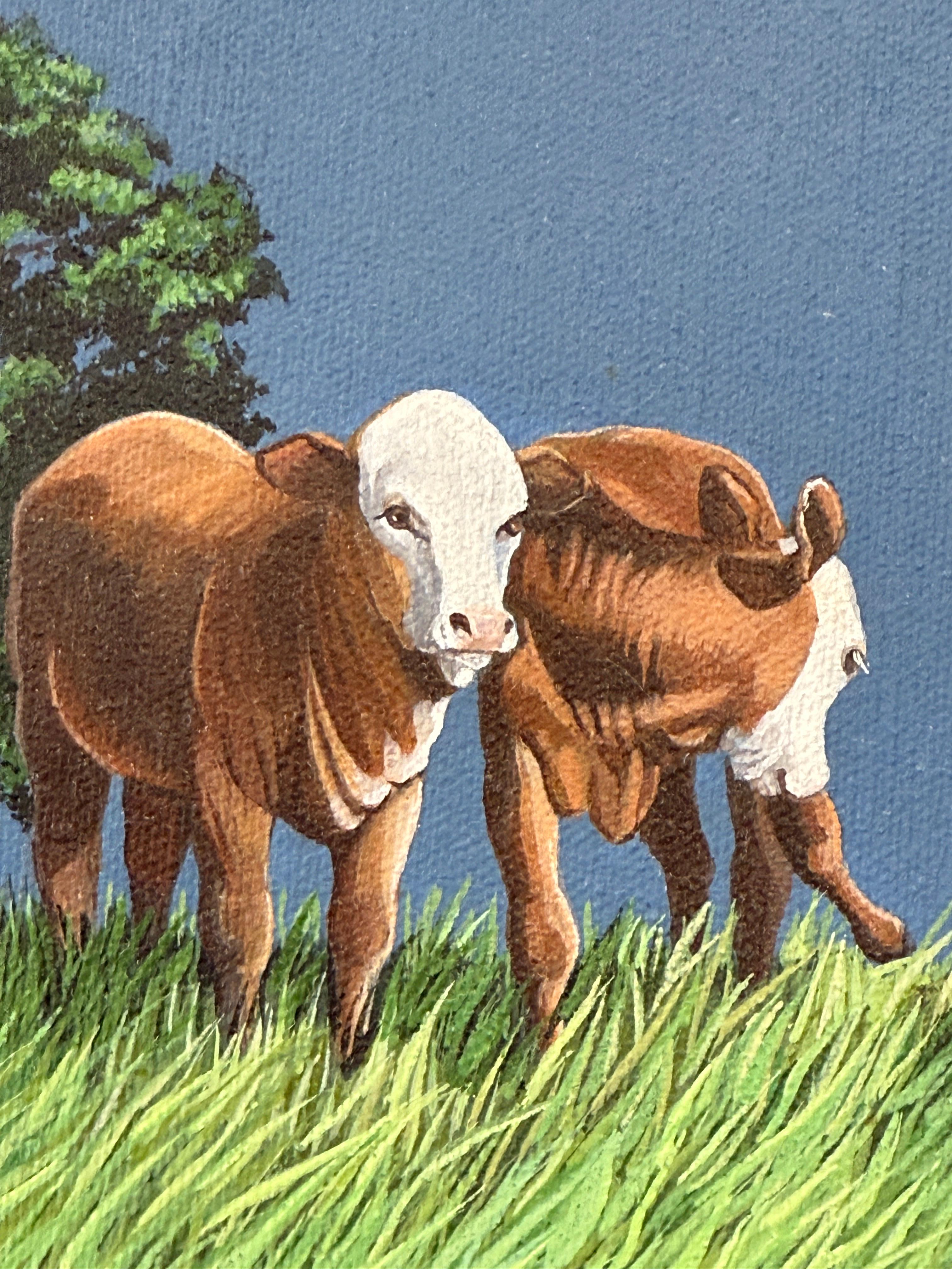Escena pastoral realista Vacas de la célebre artista tejana Stephanie Sale en venta 2
