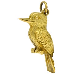 Realistic 18 Karat Green Gold Kookaburra Bird Charm
