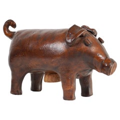 Vintage Realistic Ceramic Piggy Bank in the Style of an Omersa Leather Pig