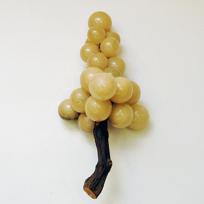 Glazed Realistic Italian Alabaster Grape Branch Sculpture from the 1950s