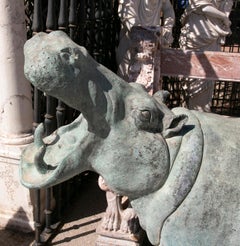 Realistic Life-Size 1980 Spanish Cast Bronze Hippopotamus Garden Sculpture