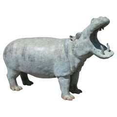 Realistic Life-Size 1980 Spanish Cast Bronze Hippopotamus Garden Sculpture