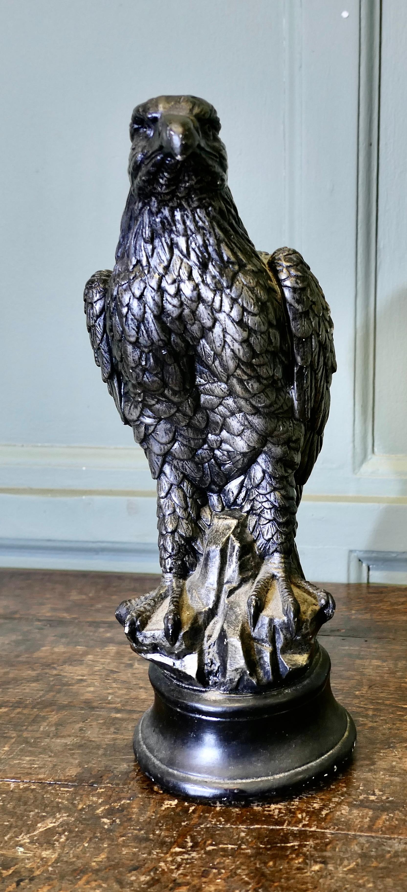 Early 20th Century Realistic Metalic Finish Eagle Statue in Plaster For Sale