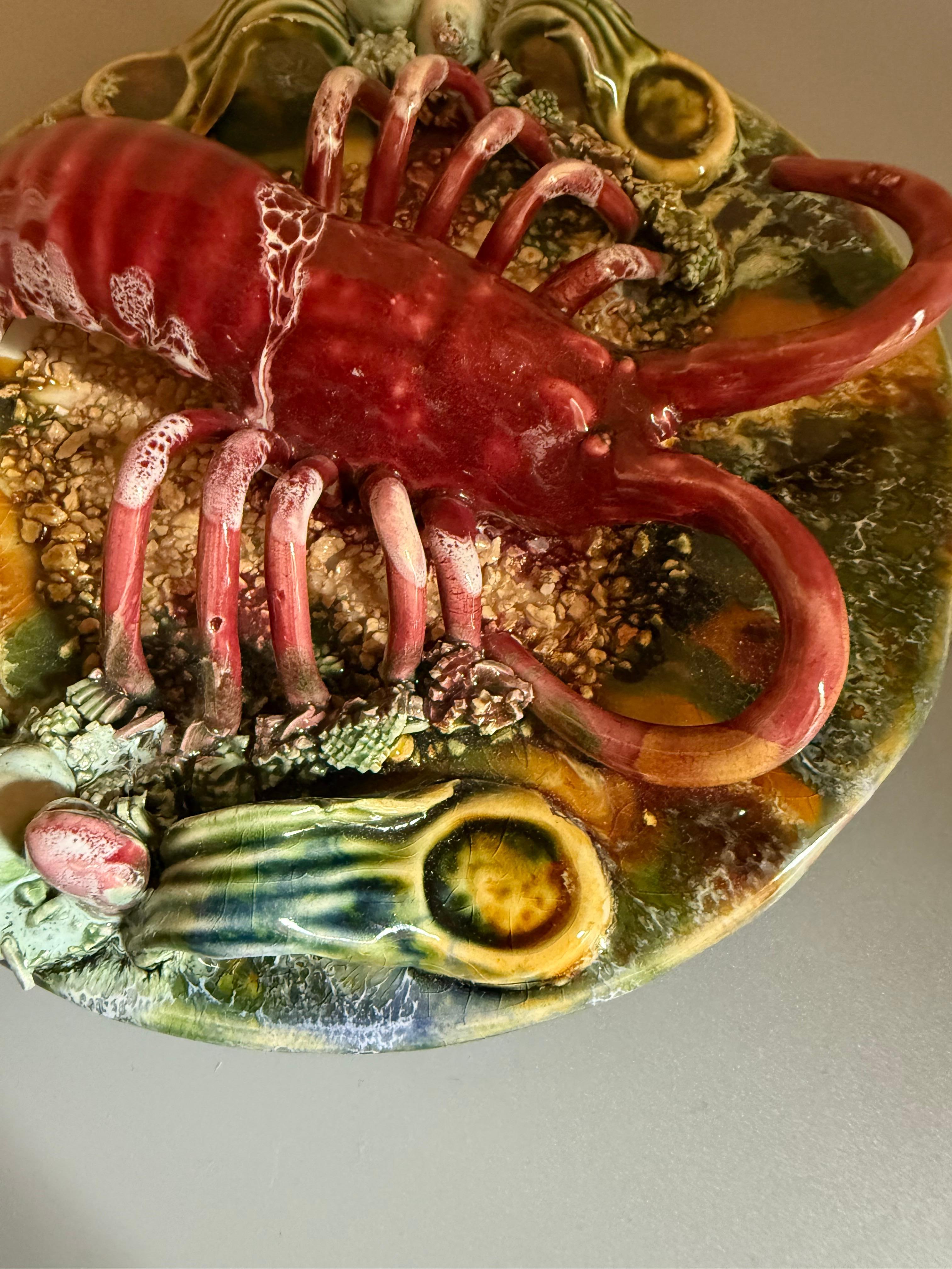 Realistic Palissy Majolica Lobster Wall Plate Portugal For Sale 3