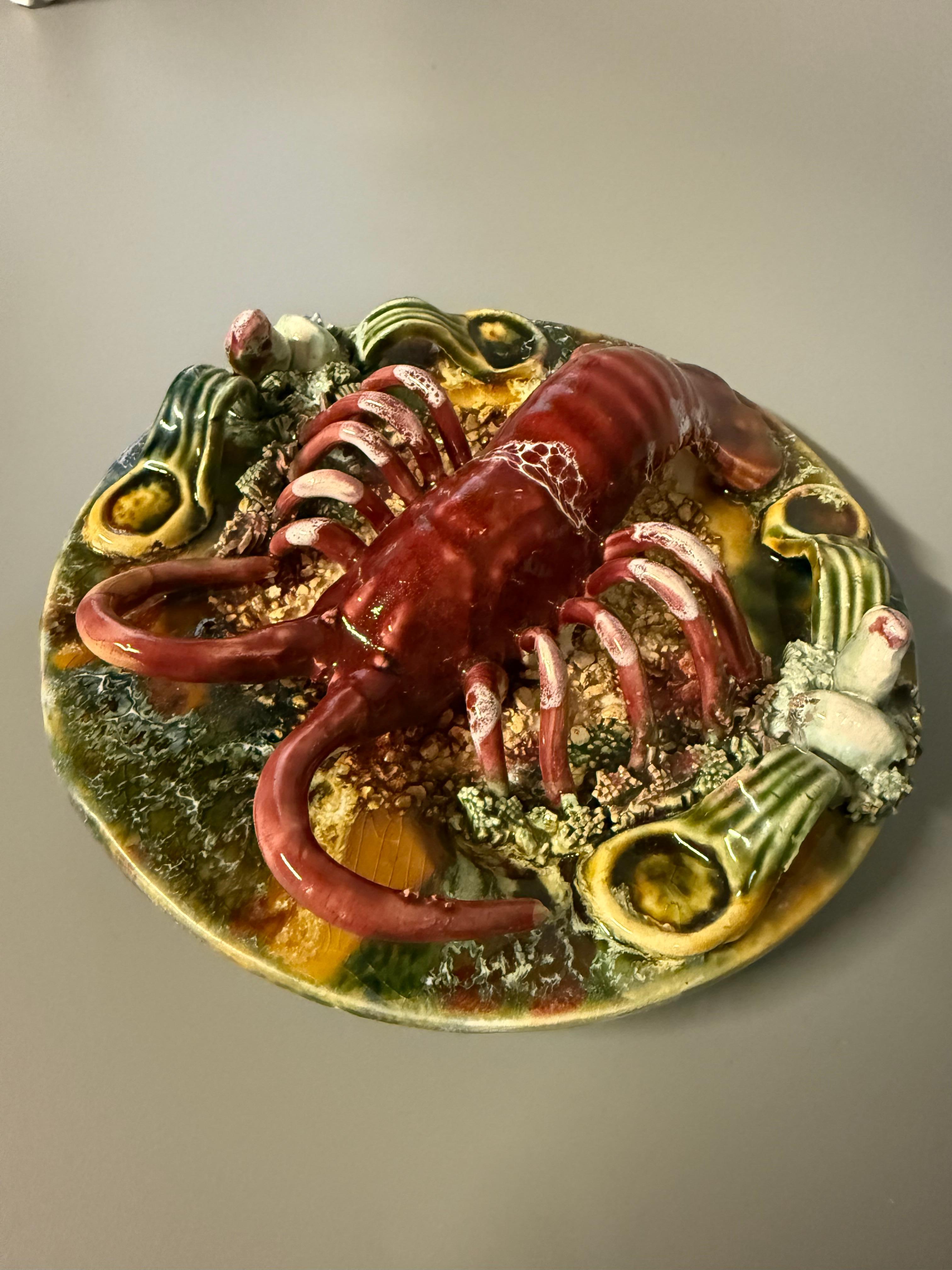 Realistic Palissy Majolica Lobster Wall Plate Portugal For Sale 1