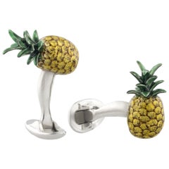 Realistic Pineapple Cufflinks in Hand-enameled Sterling Silver  by Fils Unique