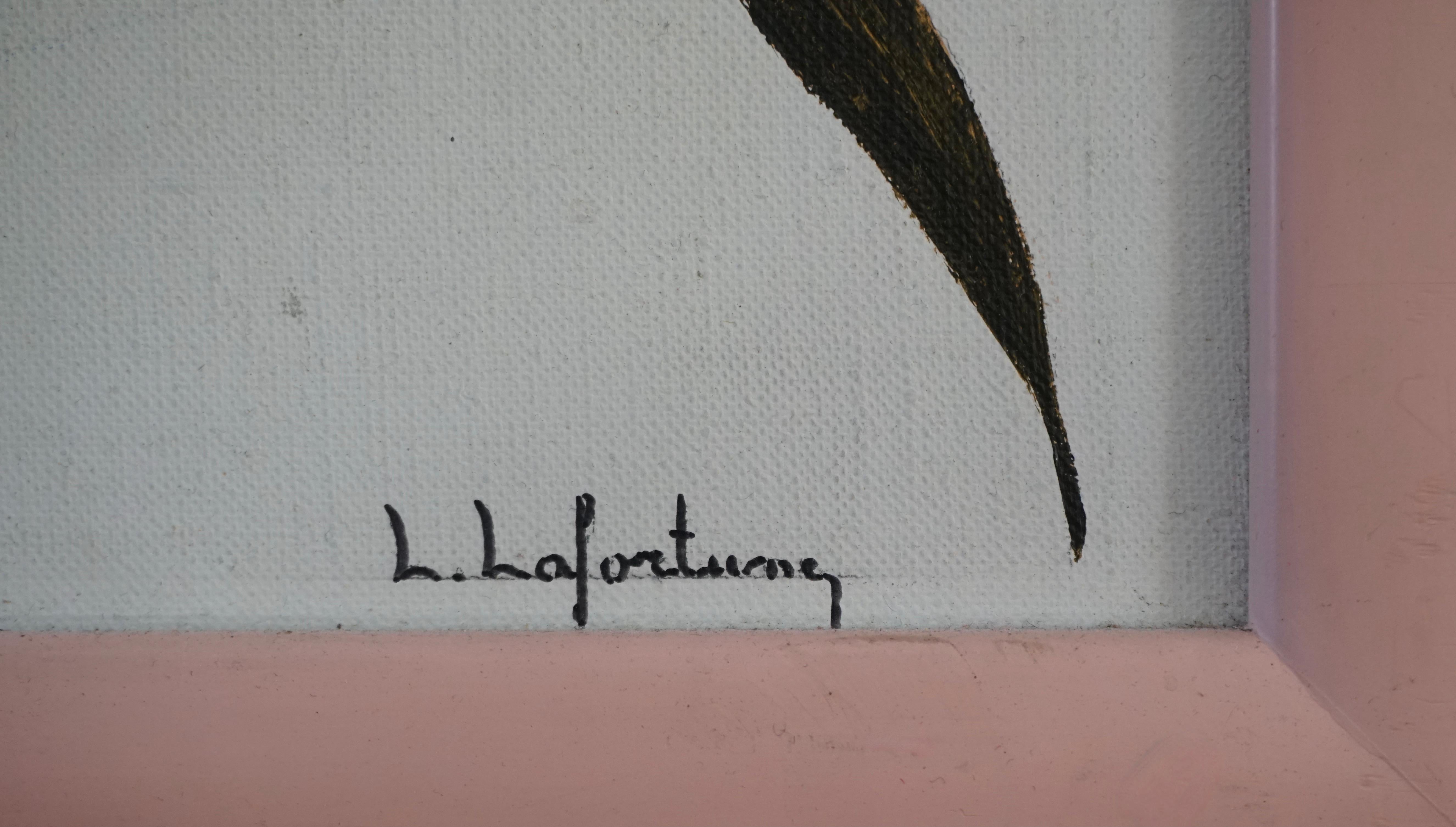 Realistisches Gemälde mit rosa Blumen von L Lafortune (Handbemalt) im Angebot