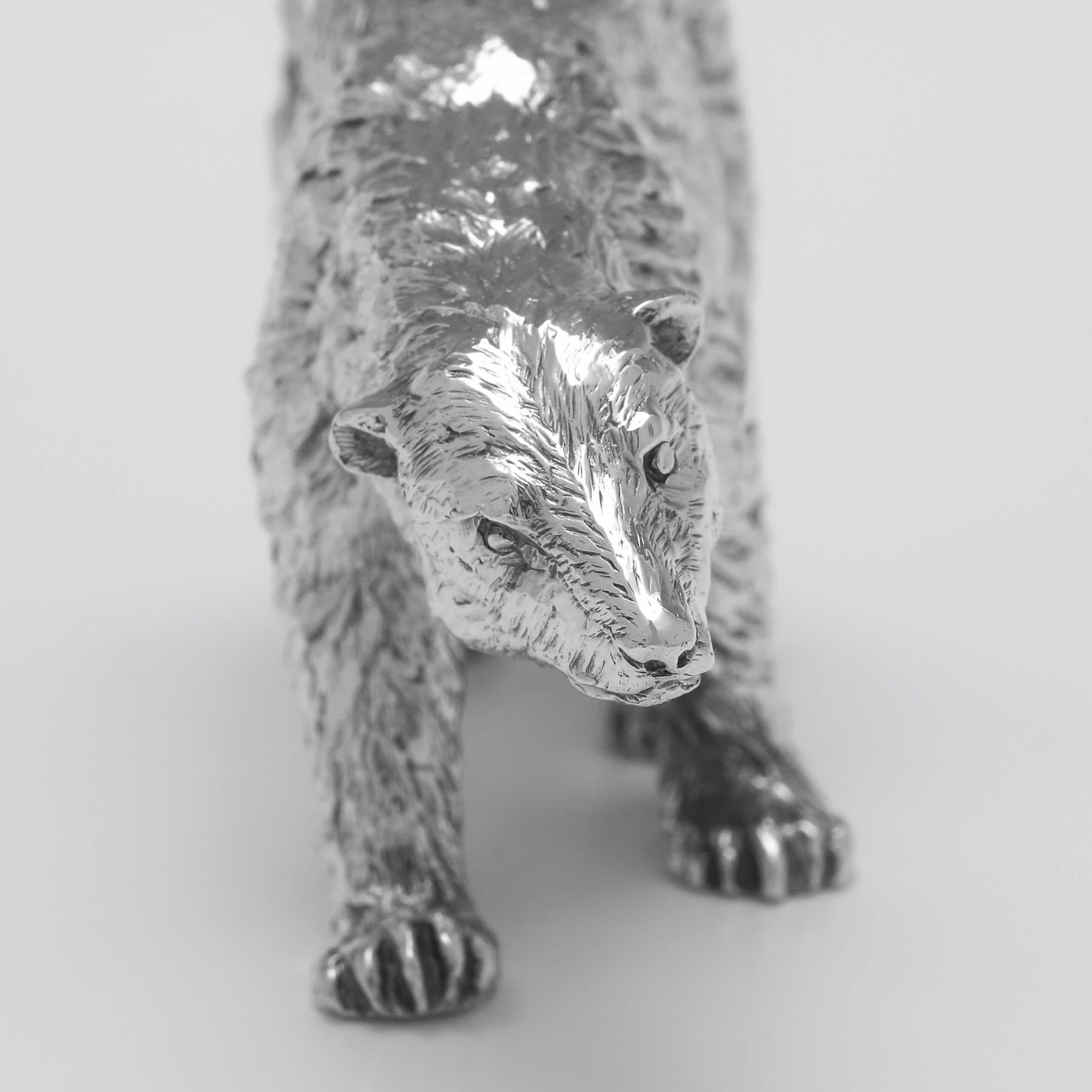 Realistically Cast Sterling Silver Model of a Polar Bear from 2013 In Good Condition In London, London