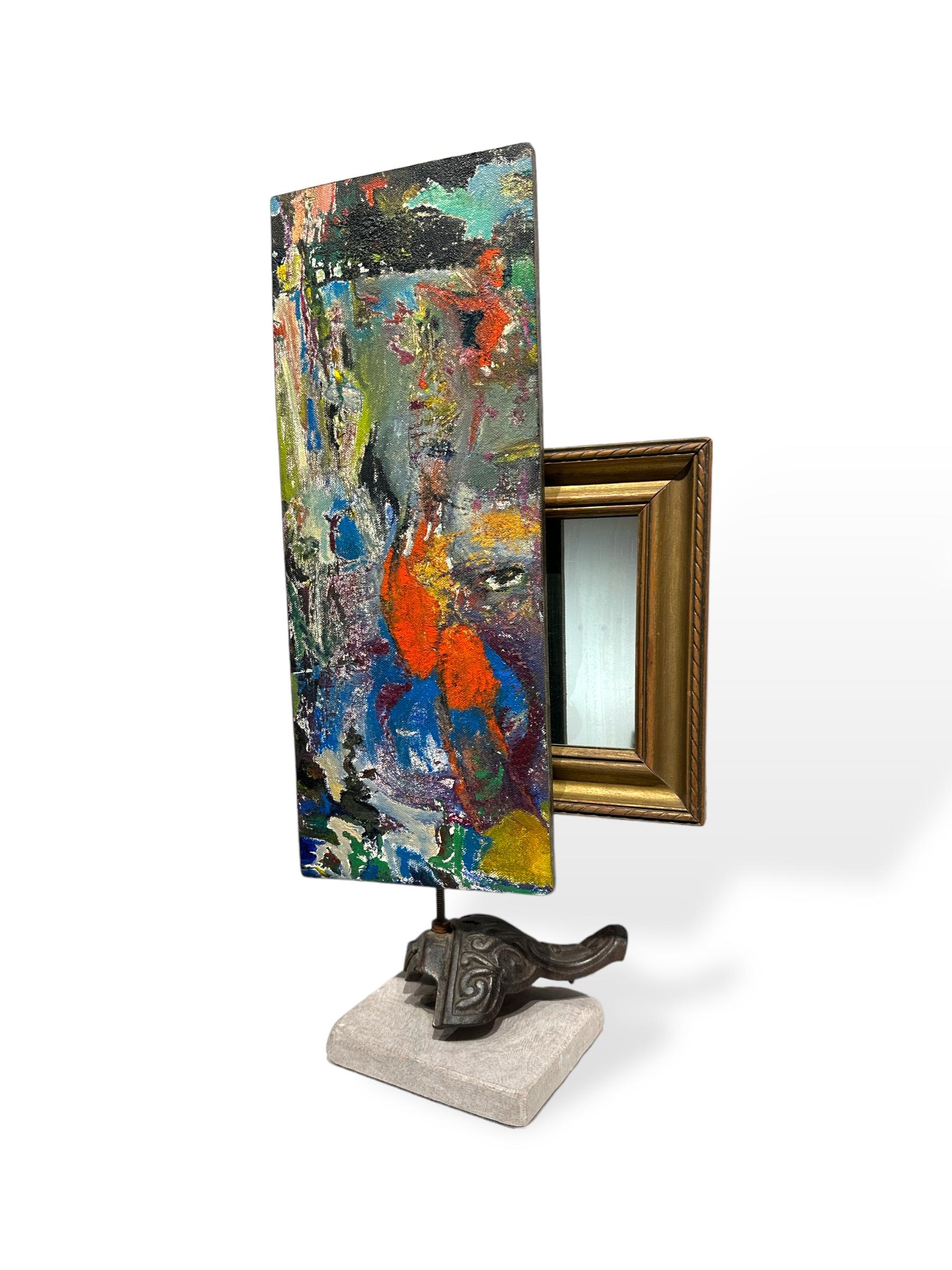 Moderne La réalité était un bagage trop lourd - Peinture et miroir de courtoisie, Objet d'art  en vente
