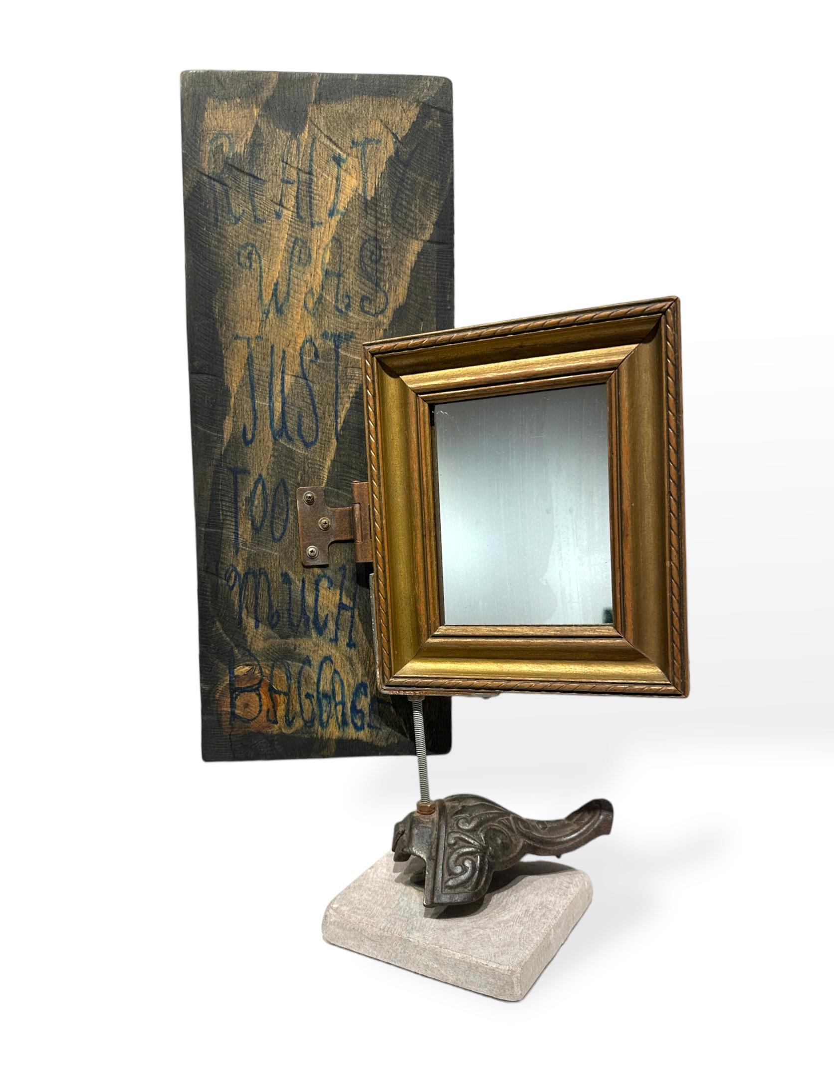 Hand-Painted Reality Was Just Too Much Baggage - Painting & Vanity Mirror, Objet D'art  For Sale