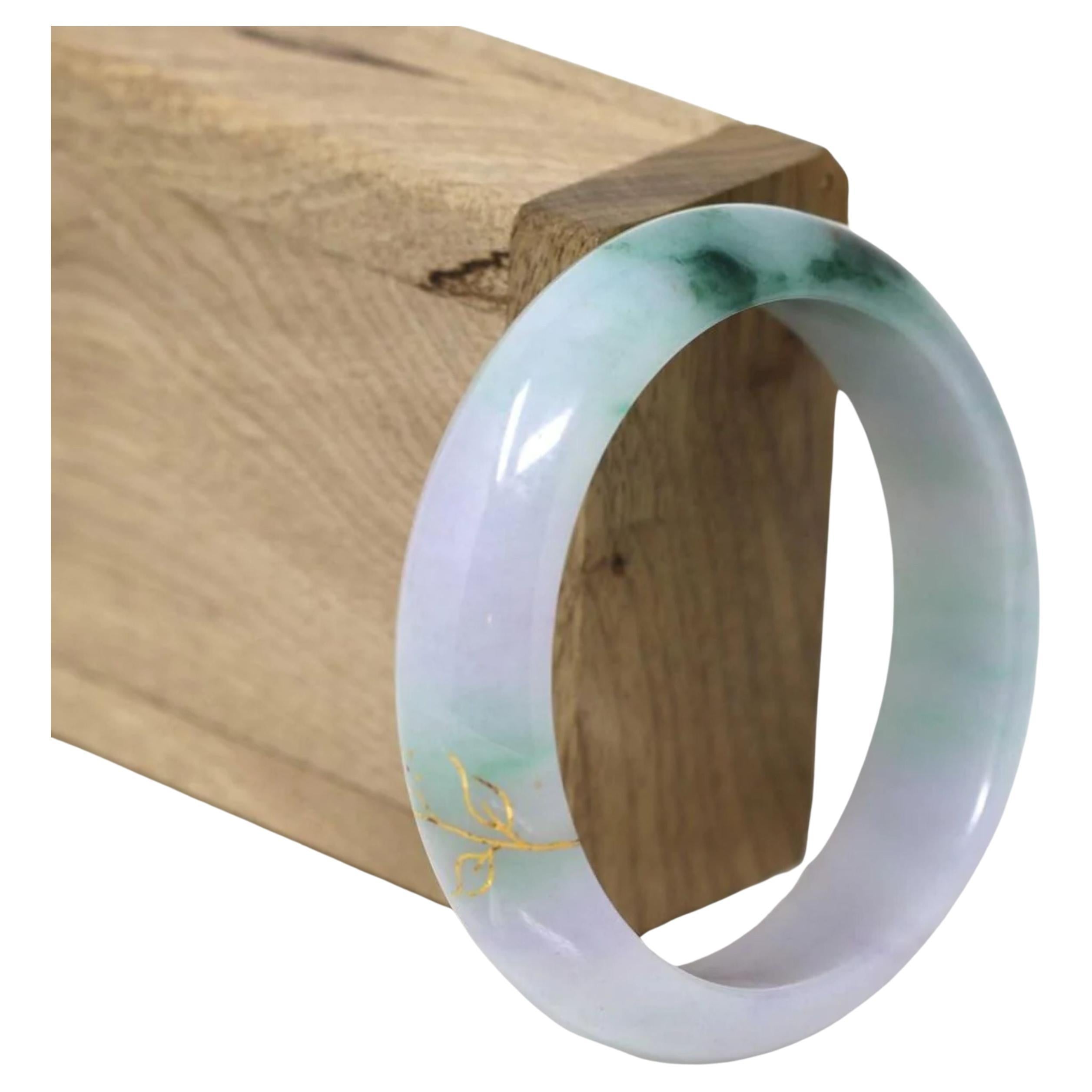 Bracelet jonc RealJade en or 18 carats incrusté de jadéite réelle (57.3 mm)