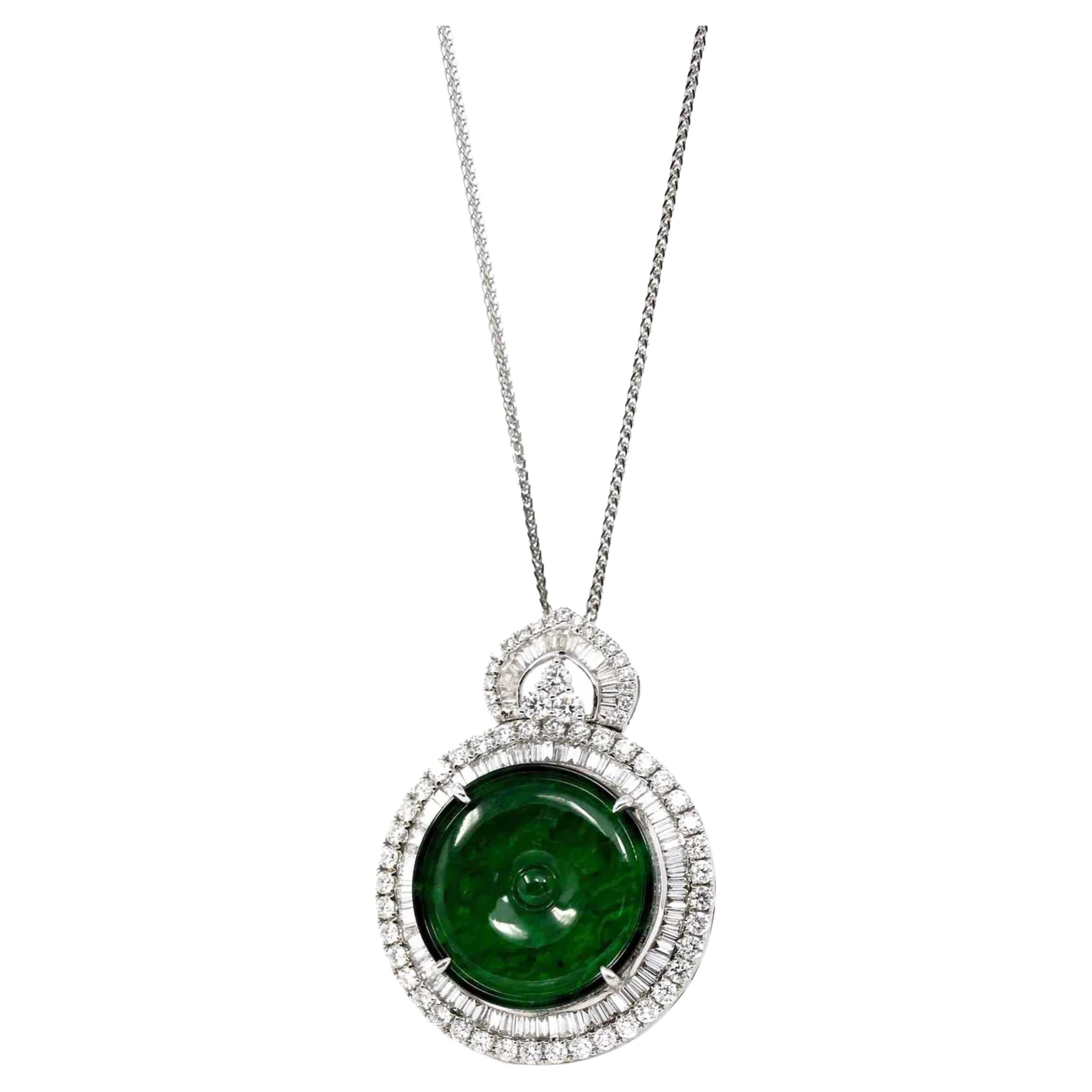 Realjade 18k White Gold Genuine Luxury Imperial Jadeite Koukou Pendant Diamonds For Sale