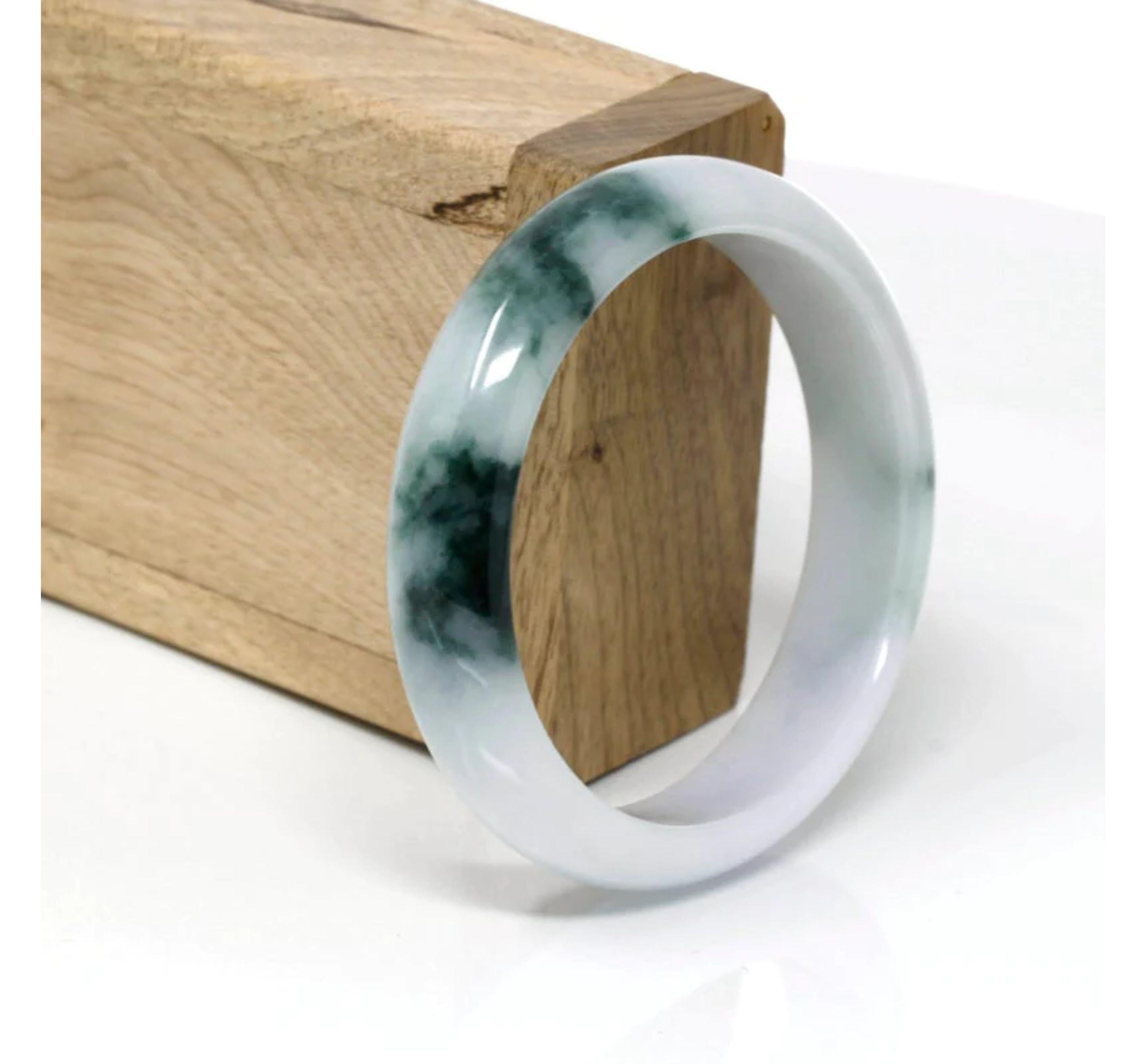 * DETAIL--- Genuine Burmese Jadeite Jade Bangle Bracelet. This bangle is made with high-quality genuine Burmese Jadeite jade, The jade texture is translucent with a little blue-green color inside. This whole bangle is lovely natural blue-green color