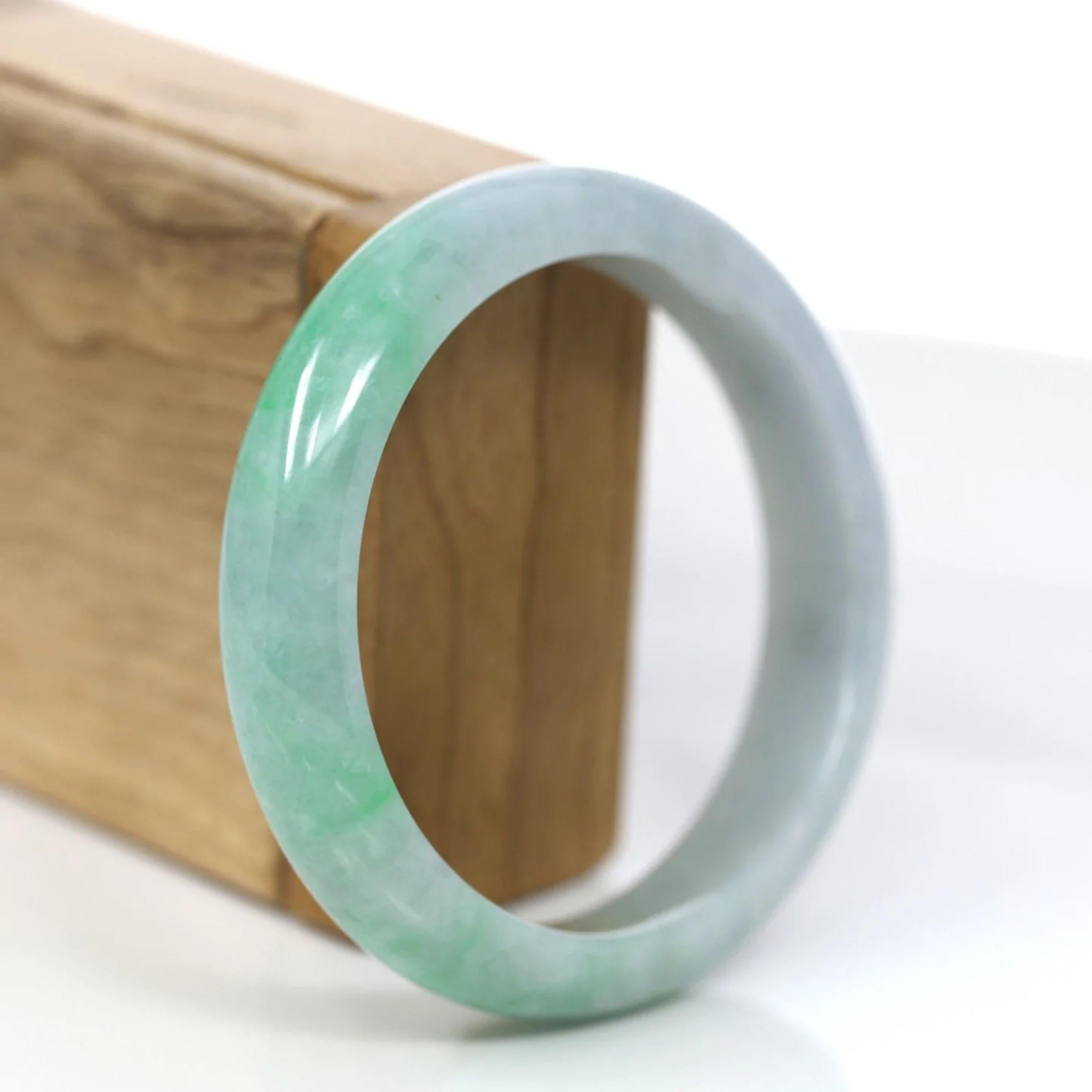 * DETAILS---This bangle is made with high-quality genuine Burmese lavender & green Jadeite jade, the jade texture is transparent with apple green colors. It looks even better in person. This bangle is characterized by beautiful vibrant green