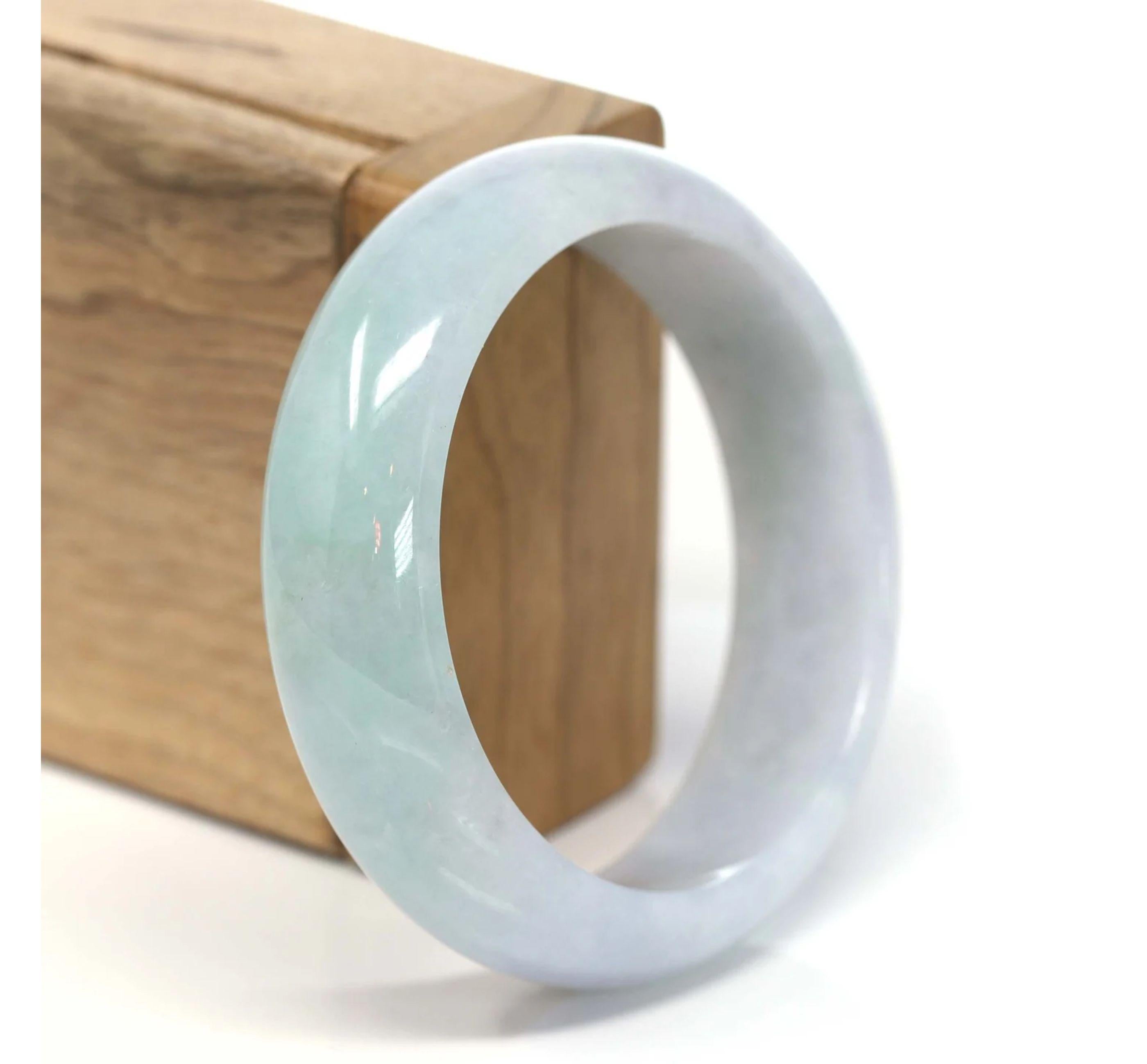  * DETAILS--- Natural Light Green Genuine Burmese Jadeite Jade Bangle Bracelet.  All RealJade Co.® Jewelry's Jade Bangles are guaranteed to be untreated. The jade texture is relatively fine with some patches of varieties of gorgeous light green