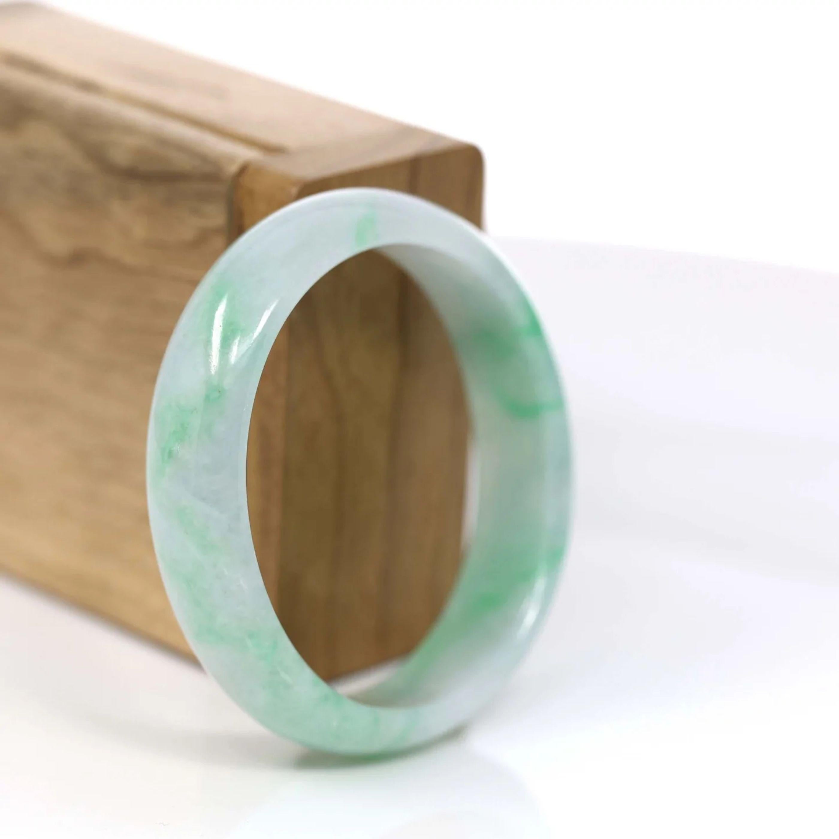 Artist RealJade Co. Classic Bangle Genuine Jadeite Green Oval Bracelet For Sale