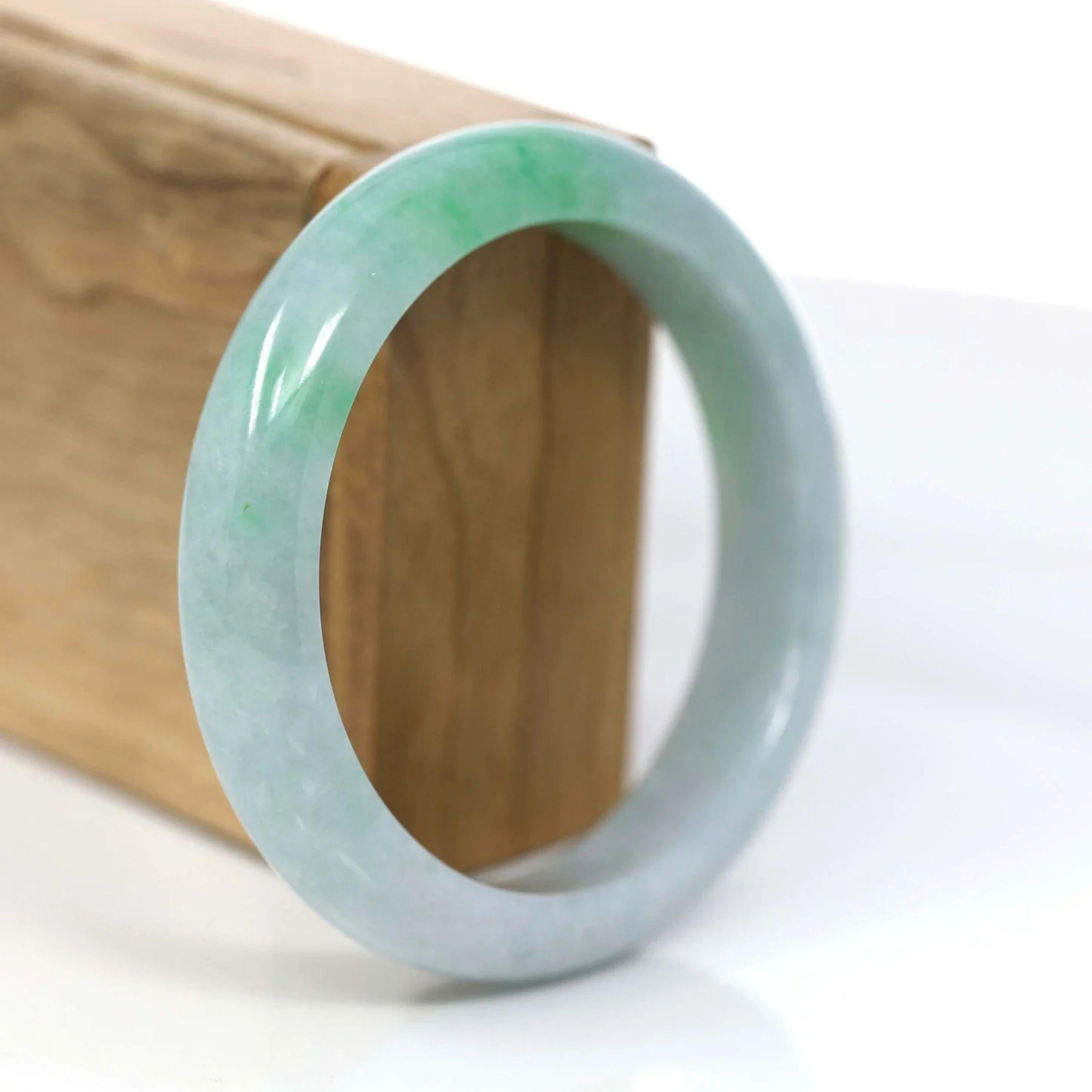 * DETAILS---This bangle is made with high-quality genuine Burmese green Jadeite jade, the jade texture is transparent with green colors. The green color and transparency, truly a mesmerizing combination. It looks much better in person. This bangle