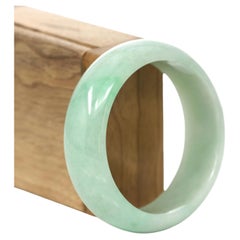 Realjade Co.¨ Classic Green Natural Jadeite Jade Wider Bangle Bracelet