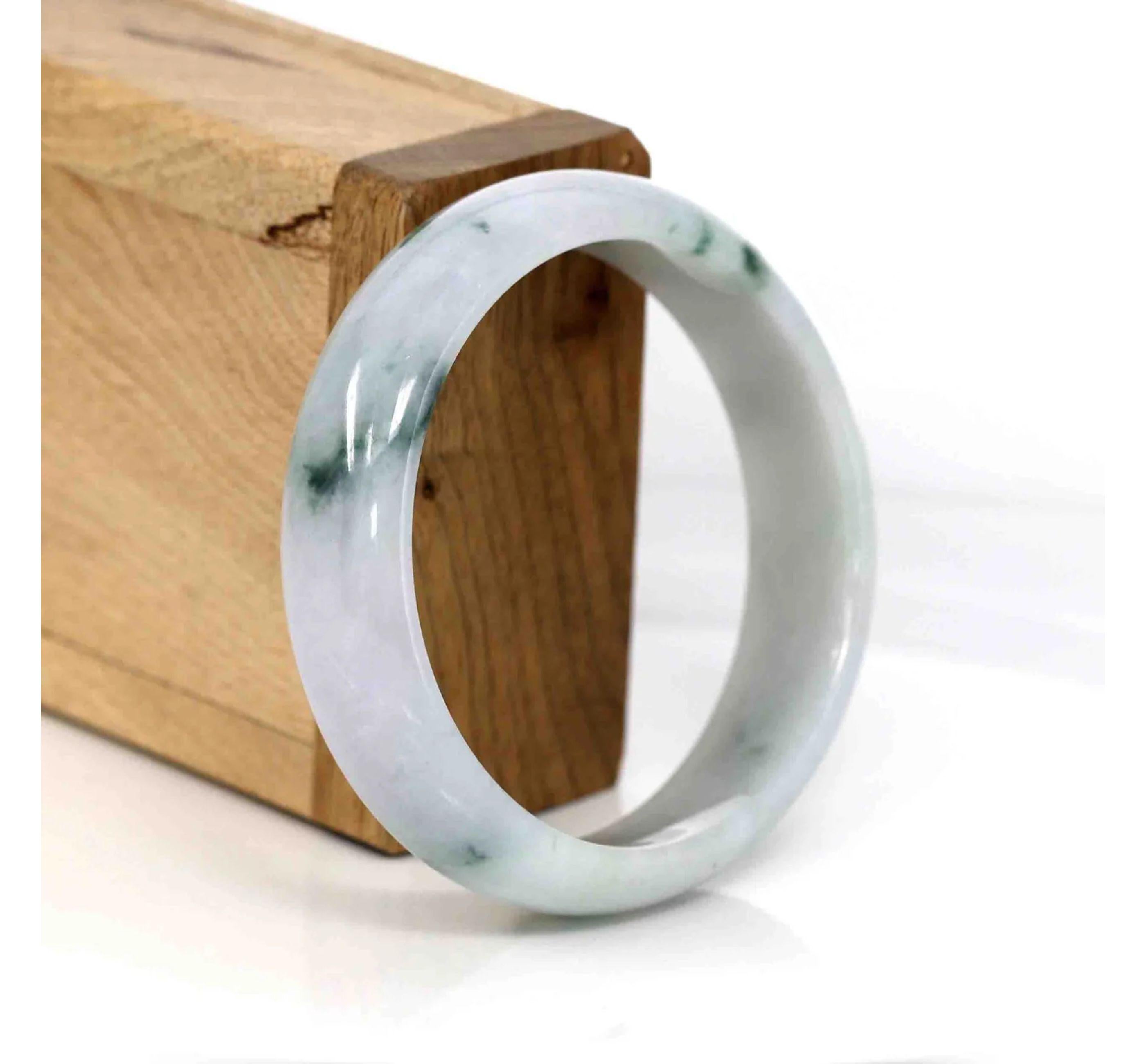 * DETAILS---Genuine Burmese Jadeite Jade Bangle Bracelet. This bangle is made with genuine Burmese Jadeite jade, The jade texture is very smooth and translucent with some blue green color inside. The blue green color looks very nice as landscape
