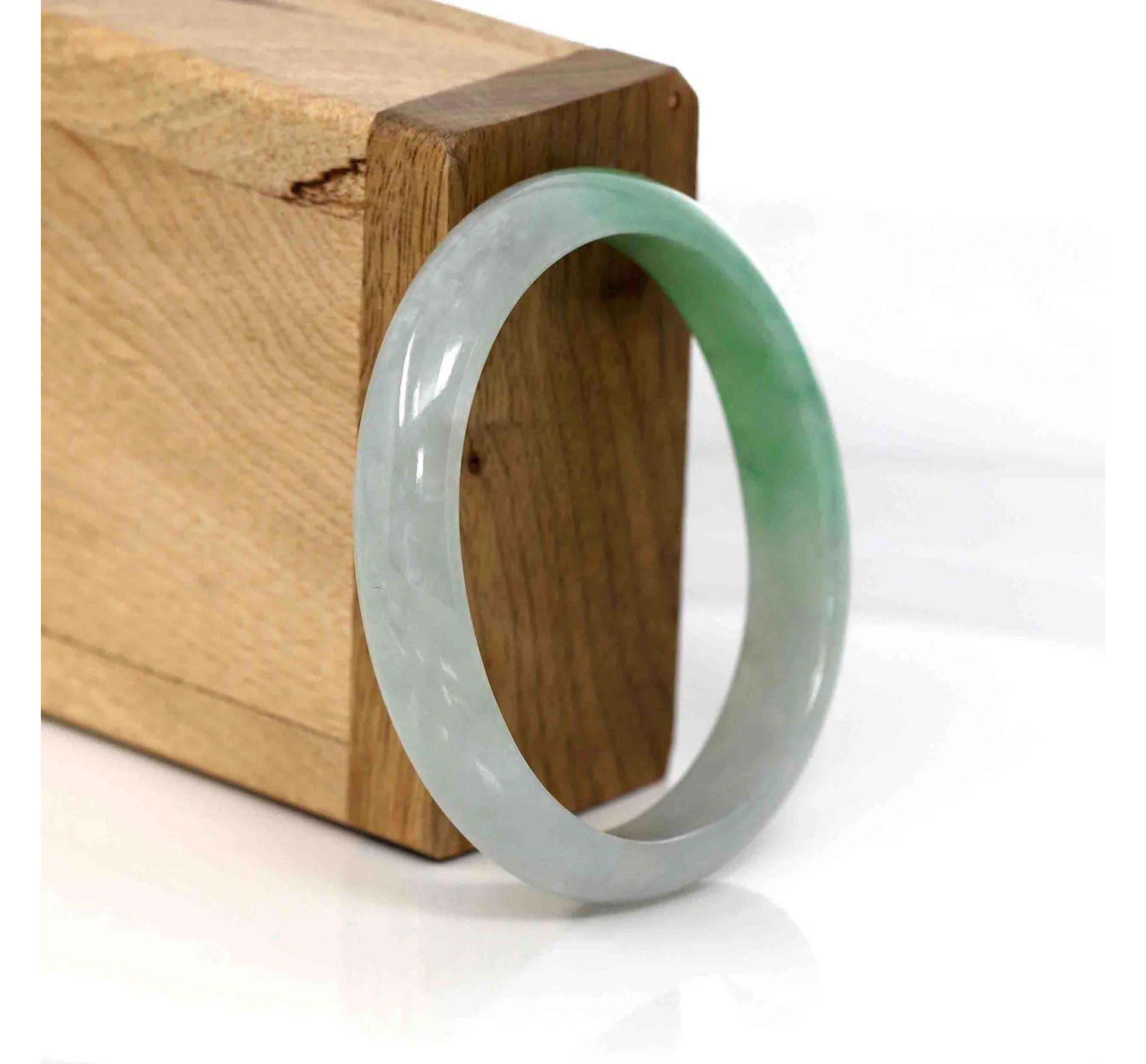 Artist RealJade¨ Co. Genuine Burmese Green Jadeite Jade Oval Bangle #337 For Sale