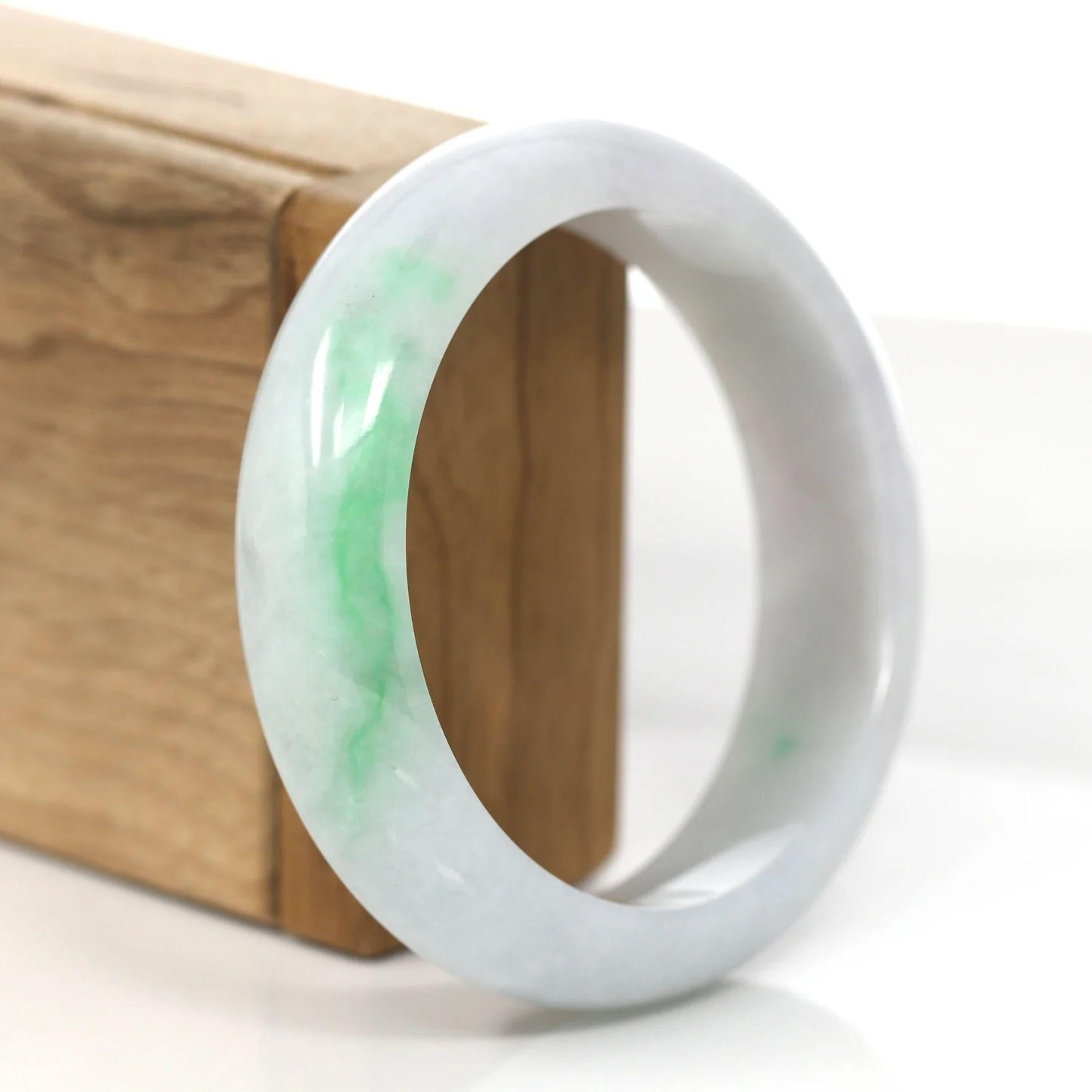 * DETAILS--- This bangle is made with very high-quality genuine Burmese  Jadeite jade. The jade texture is transparent with green & lavender colors inside. The green color and transparency lavender texture are truly a mesmerizing combination. The