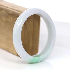 RealJade Co. Genuine White & Green Burmese Jadeite Jade Bangle Bracelet