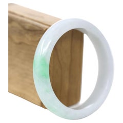 RealJade Co. Genuine White & Green Burmese Jadeite Jade Bangle Bracelet