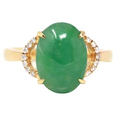 Realjade Marie" 18k Rose Gold Natural Green Imperial Jadeite Ring with Diamonds